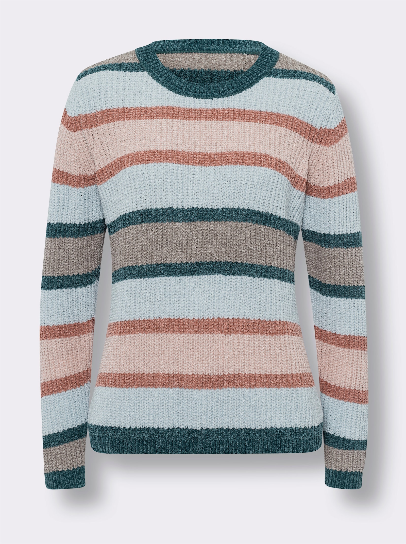 Rundhalspullover im Ringelmuster - kalkmint-rosenholz-geringelt