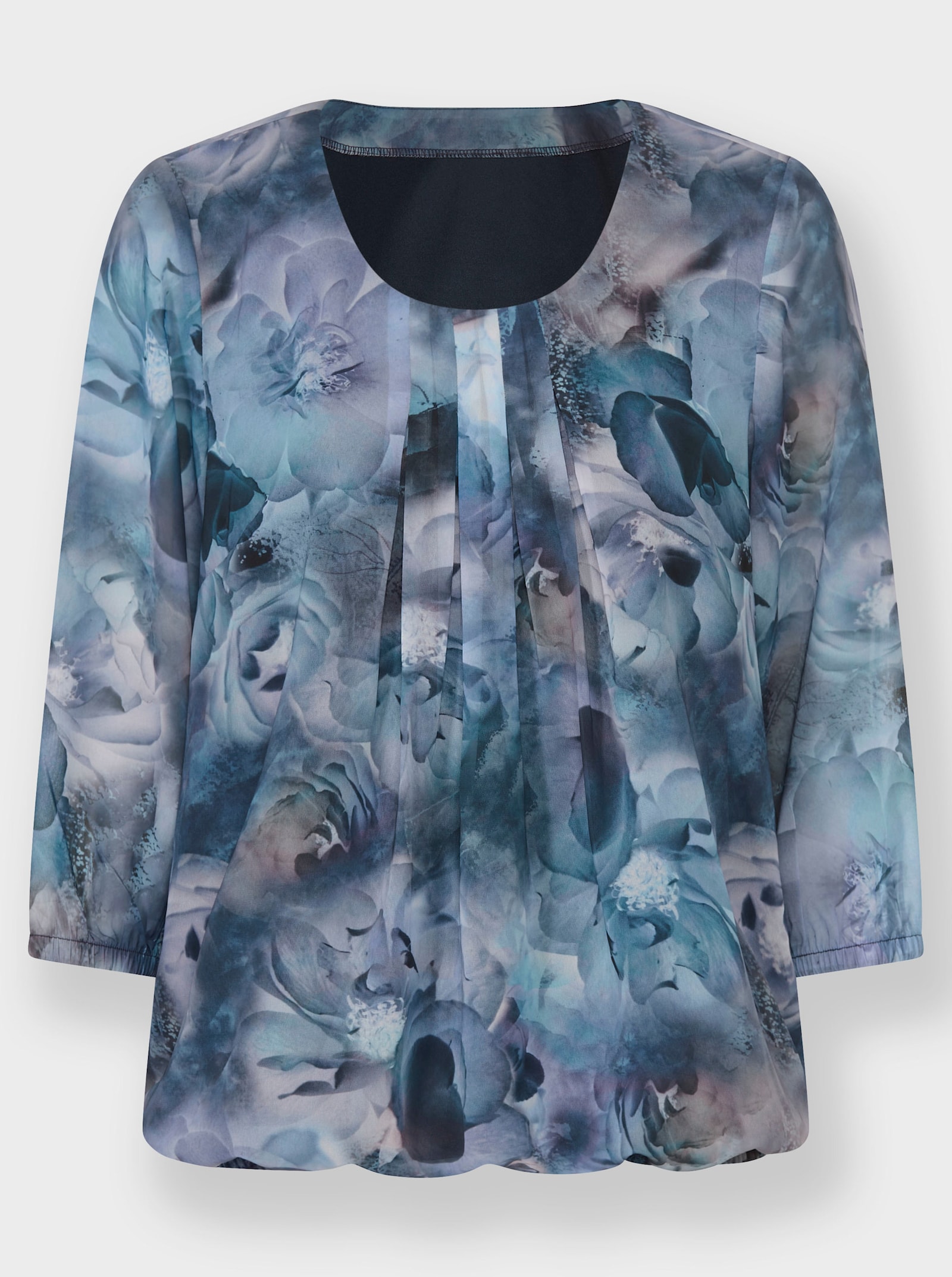 Georgettebluse im Blüten-Dessin - marine-bedruckt