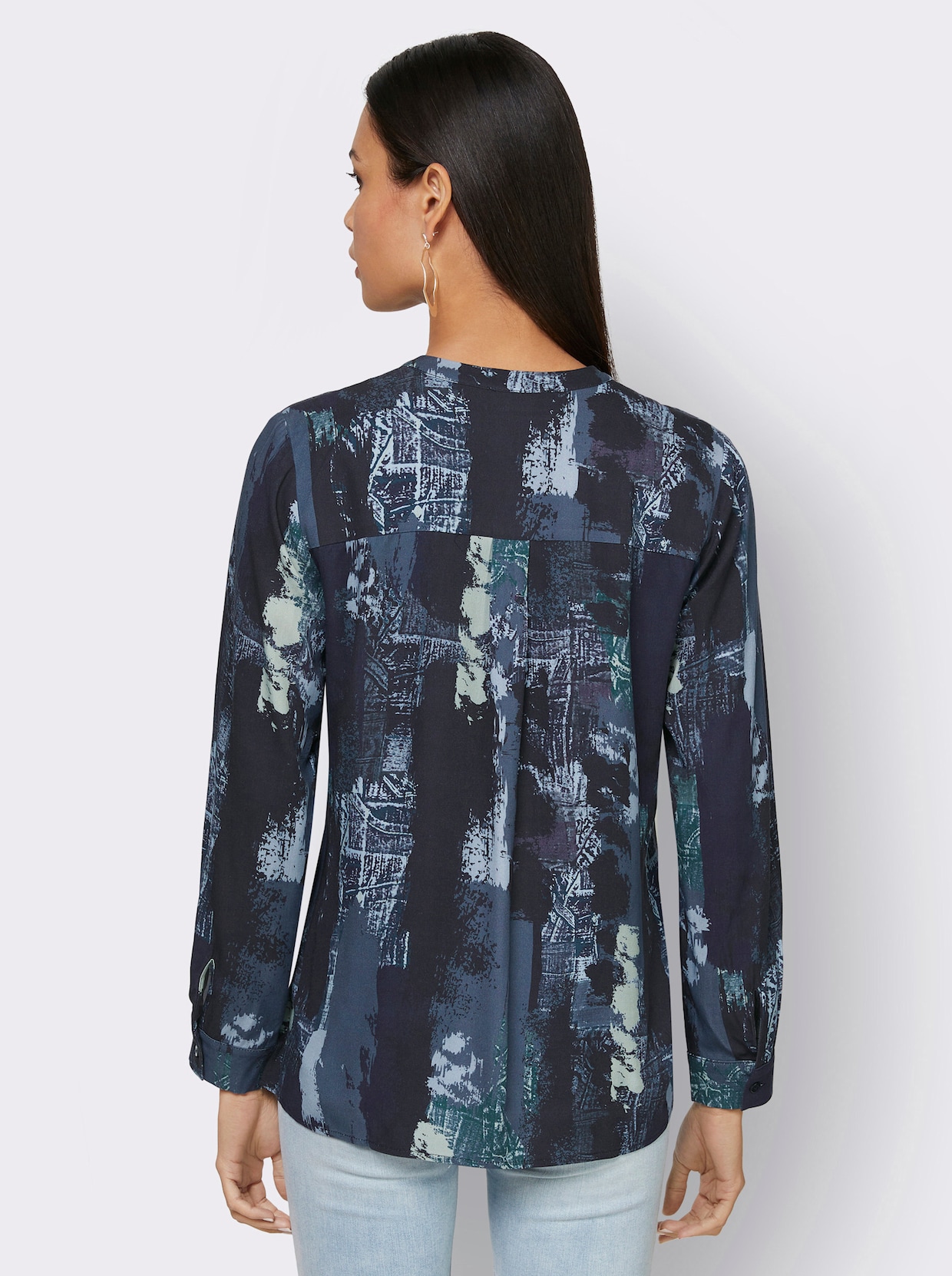 Blouse met lange mouwen - ecru/donkerblauw bedrukt