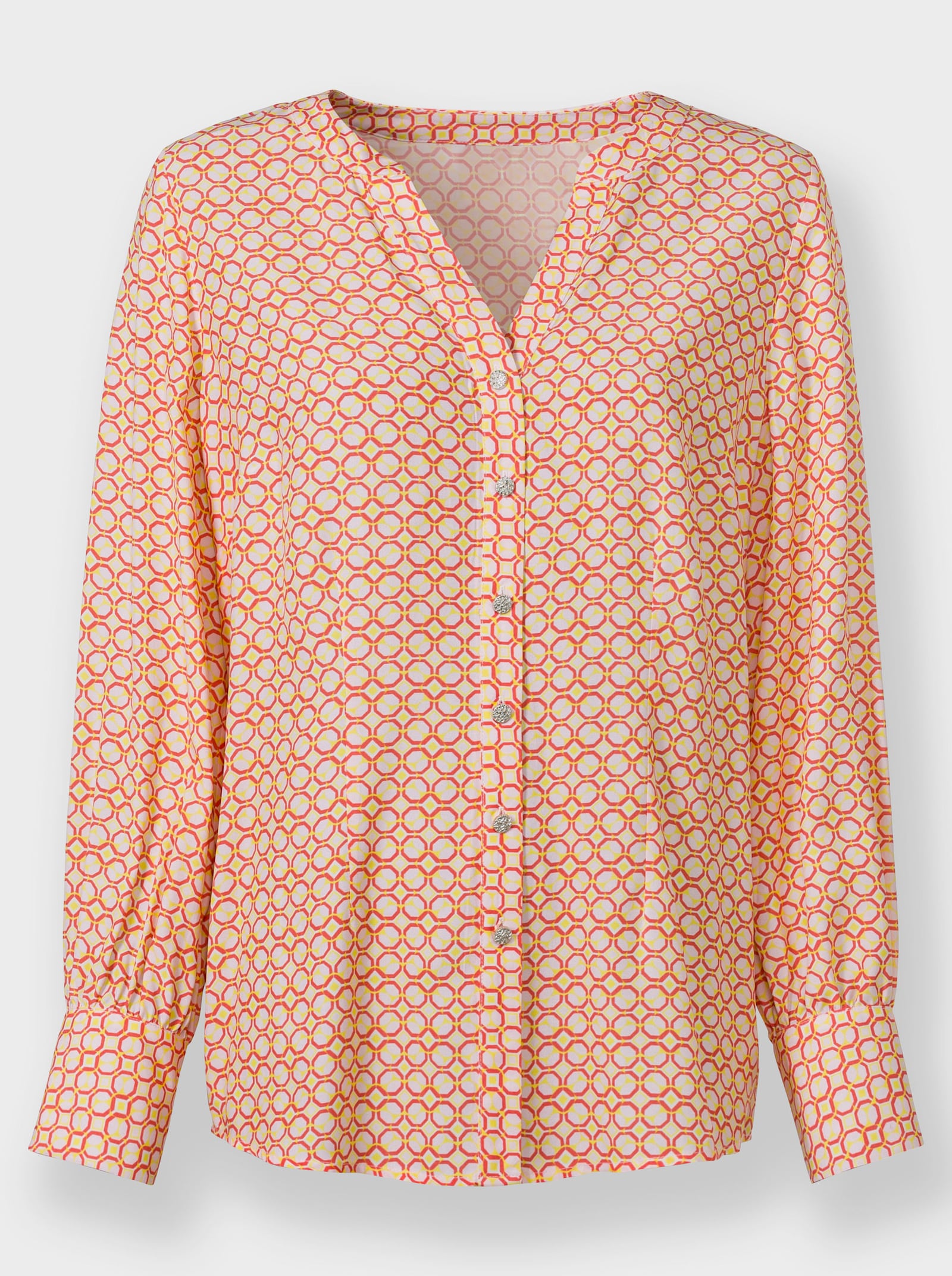 heine Langarm-Bluse mit grafischem Dessin - ecru-hummer-gemustert