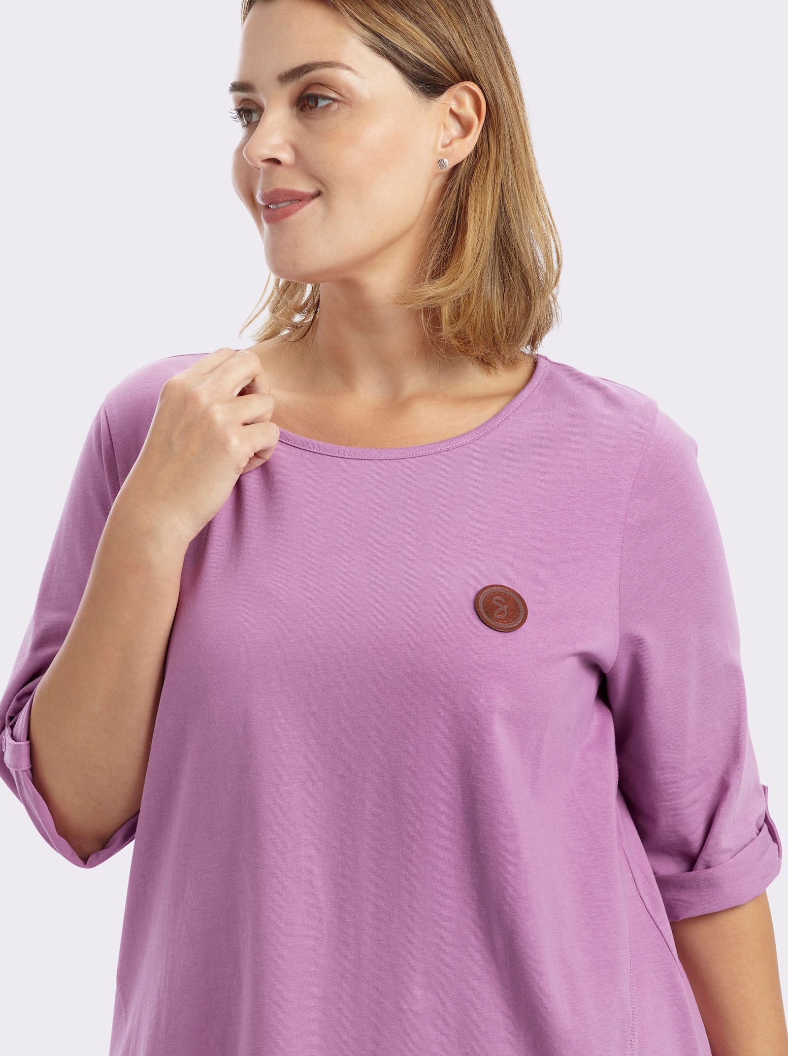 sheego Lang shirt in camouflerende A-lijn - orchidee