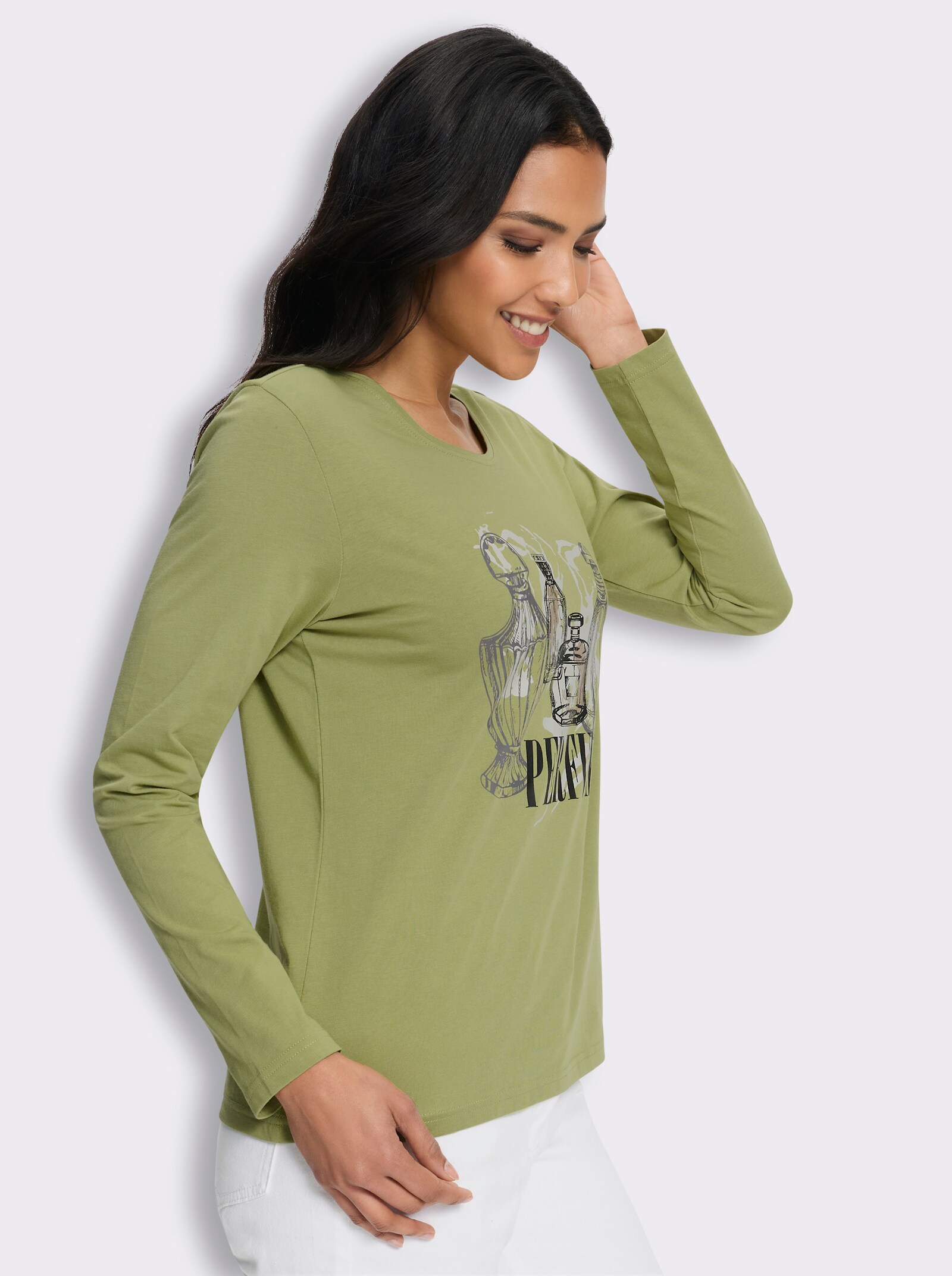 Rundhalsshirt mit Druck-Motiv - schilf-schwarz