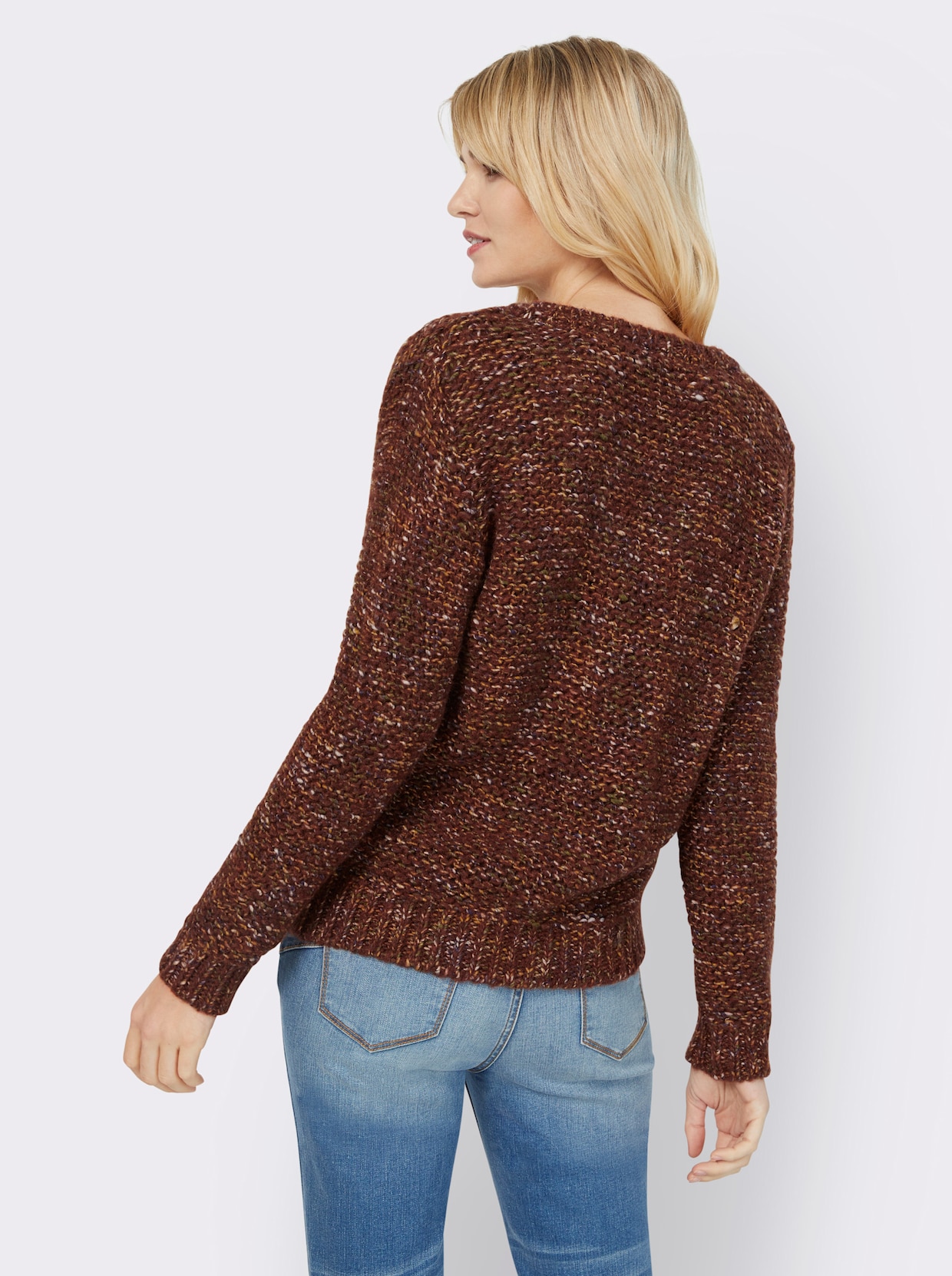heine Pullover met V-hals - roestrood gemêleerd