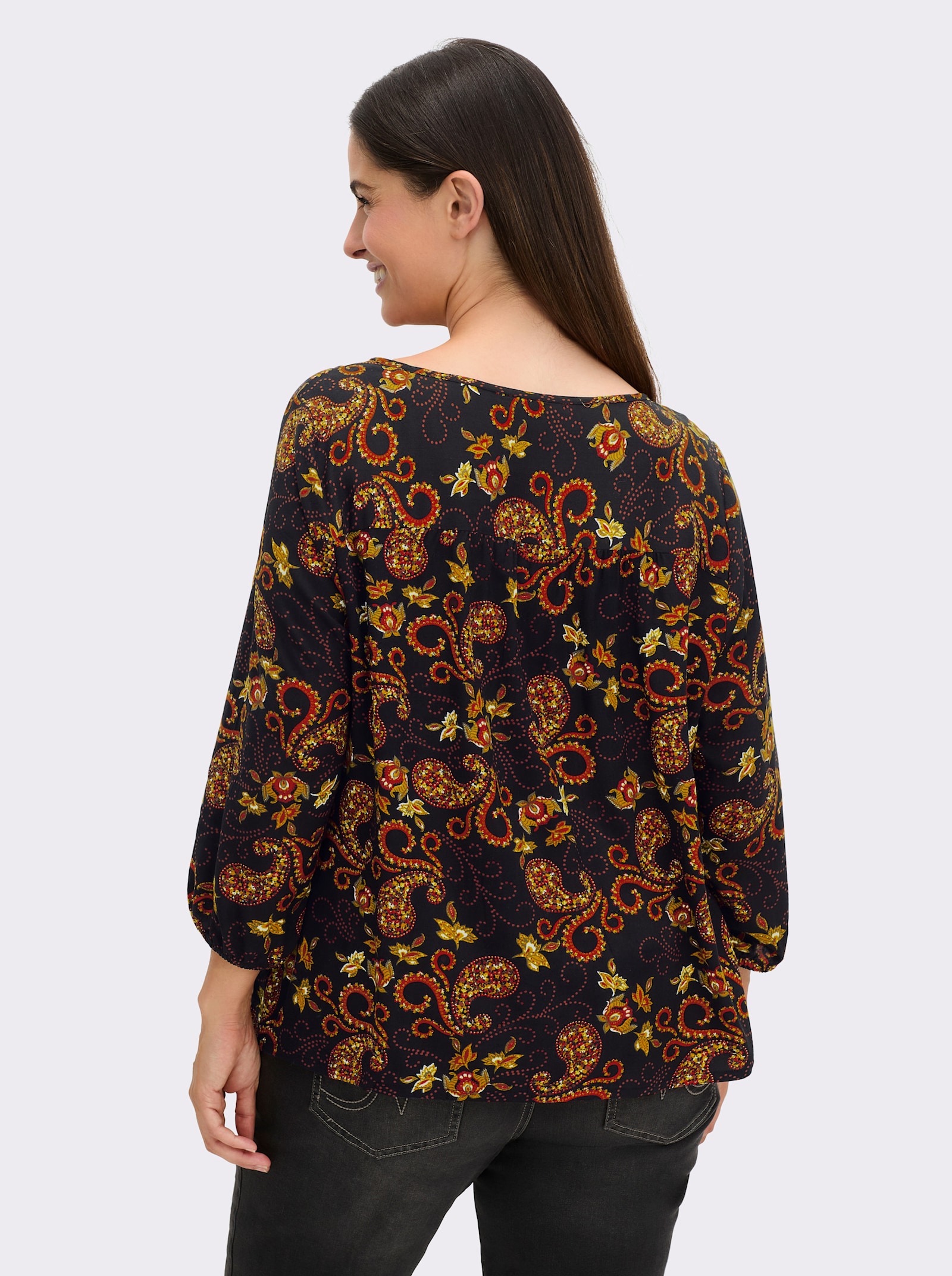 Schlupfbluse mit Paisleymuster, aus Viskose - schwarz-ocker-bedruckt