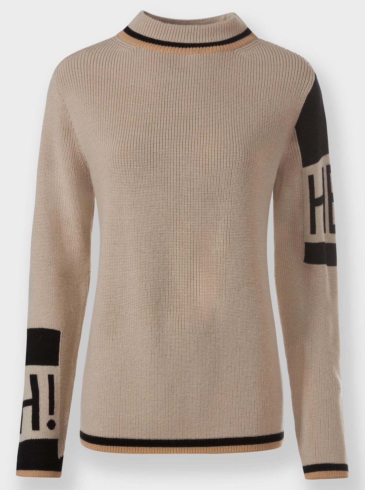 heine Trui met opstaande kraag - beige/zwart gedessineerd
