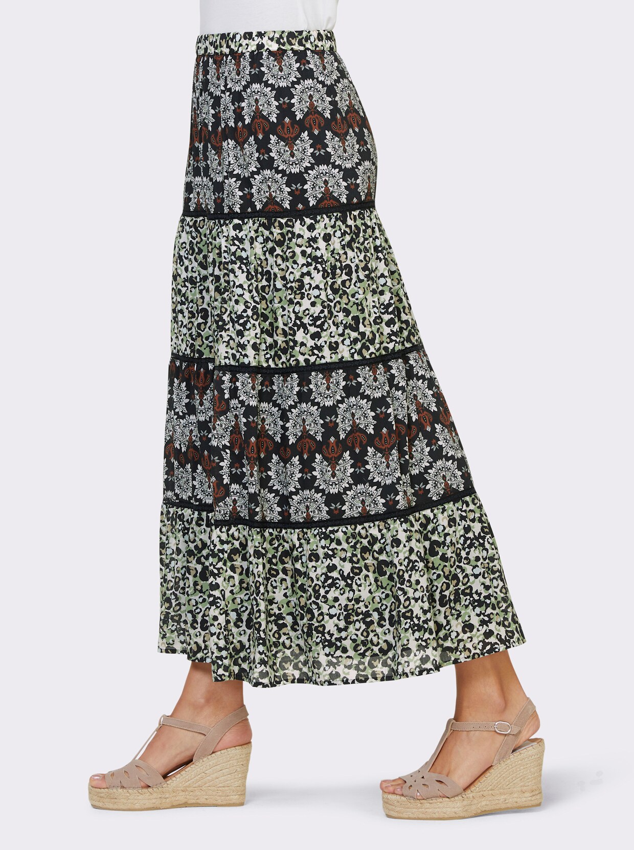 heine Rok met print - zwart-eucalyptus bedrukt