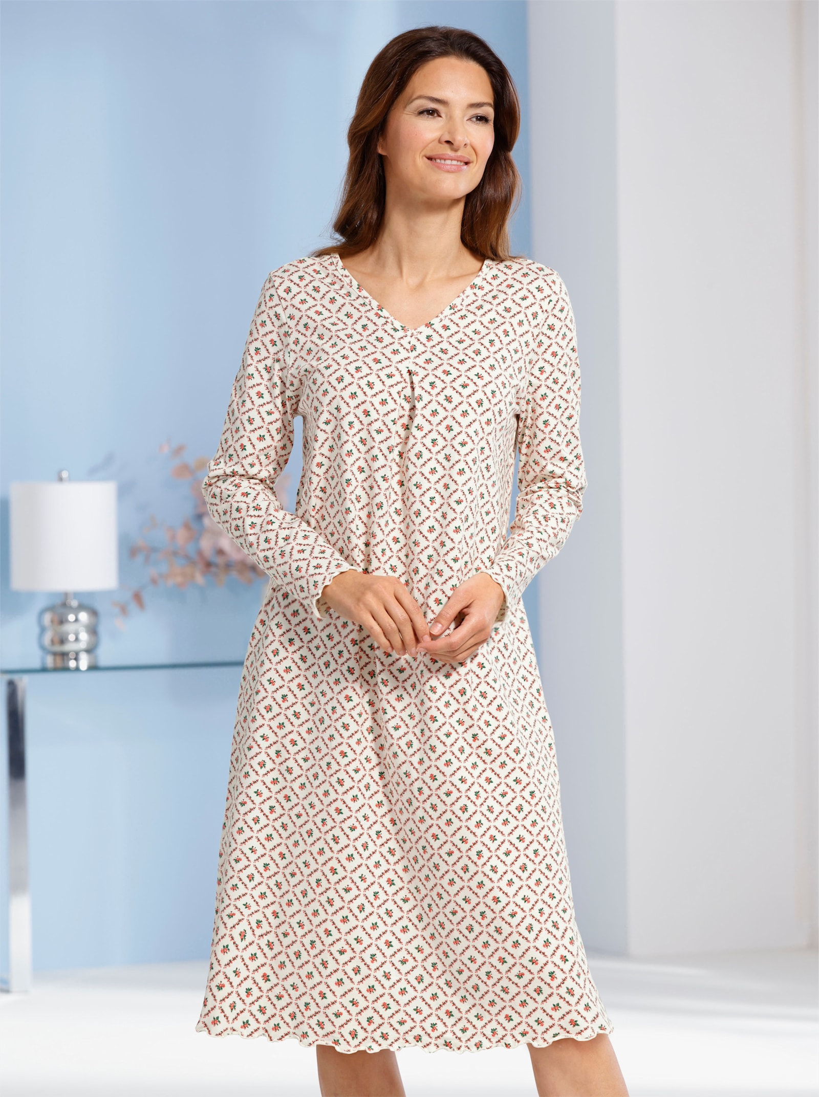 wäschepur Nachthemd - champagne/flamingo bedrukt