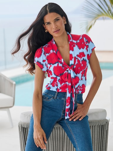 heine Kurzarm-Bluse - erdbeere-eisblau-bedruckt