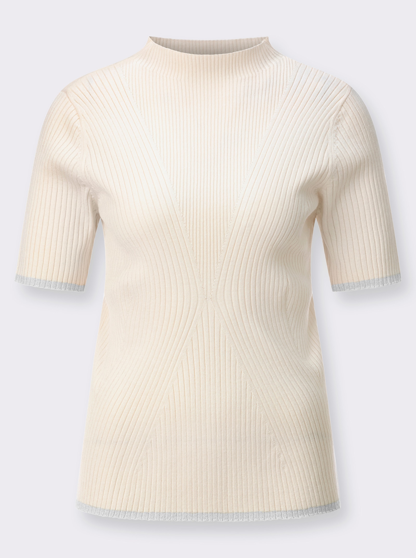 Stehkragenpullover in modischer Ripp-Optik - champagner