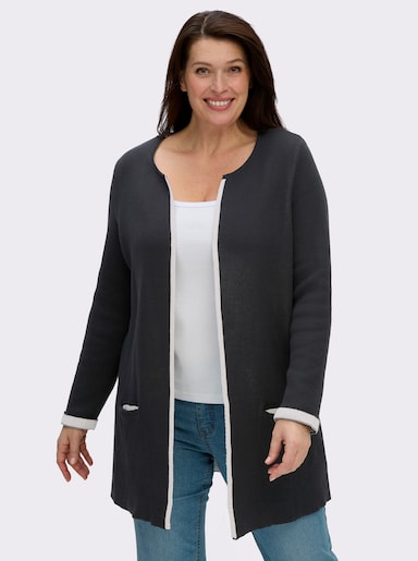 Strickjacke mit fixiertem Ärmelaufschlag - schwarz-ecru