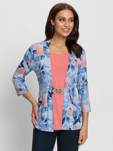 2-in-1-Shirt mit Zierschnalle - himmelblau-flamingo-bedruckt