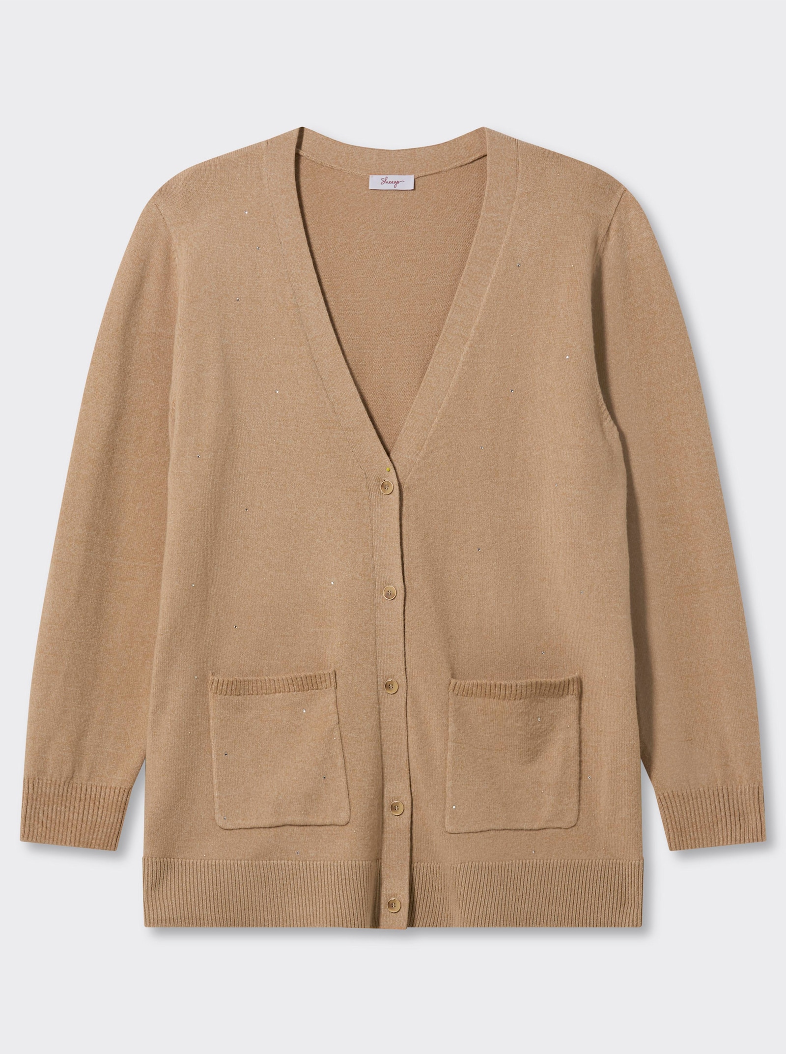 sheego Cardigan mit Ziersteinchen - camel-champagner