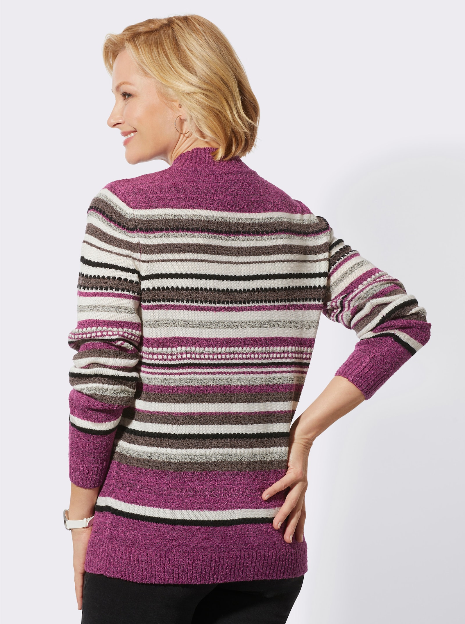 Stehkragenpullover im Garnmix - erika-ecru-geringelt