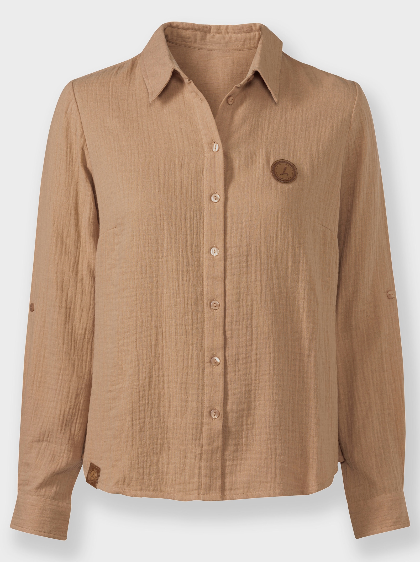 Baumwollbluse mit krempelbaren Ärmeln - camel