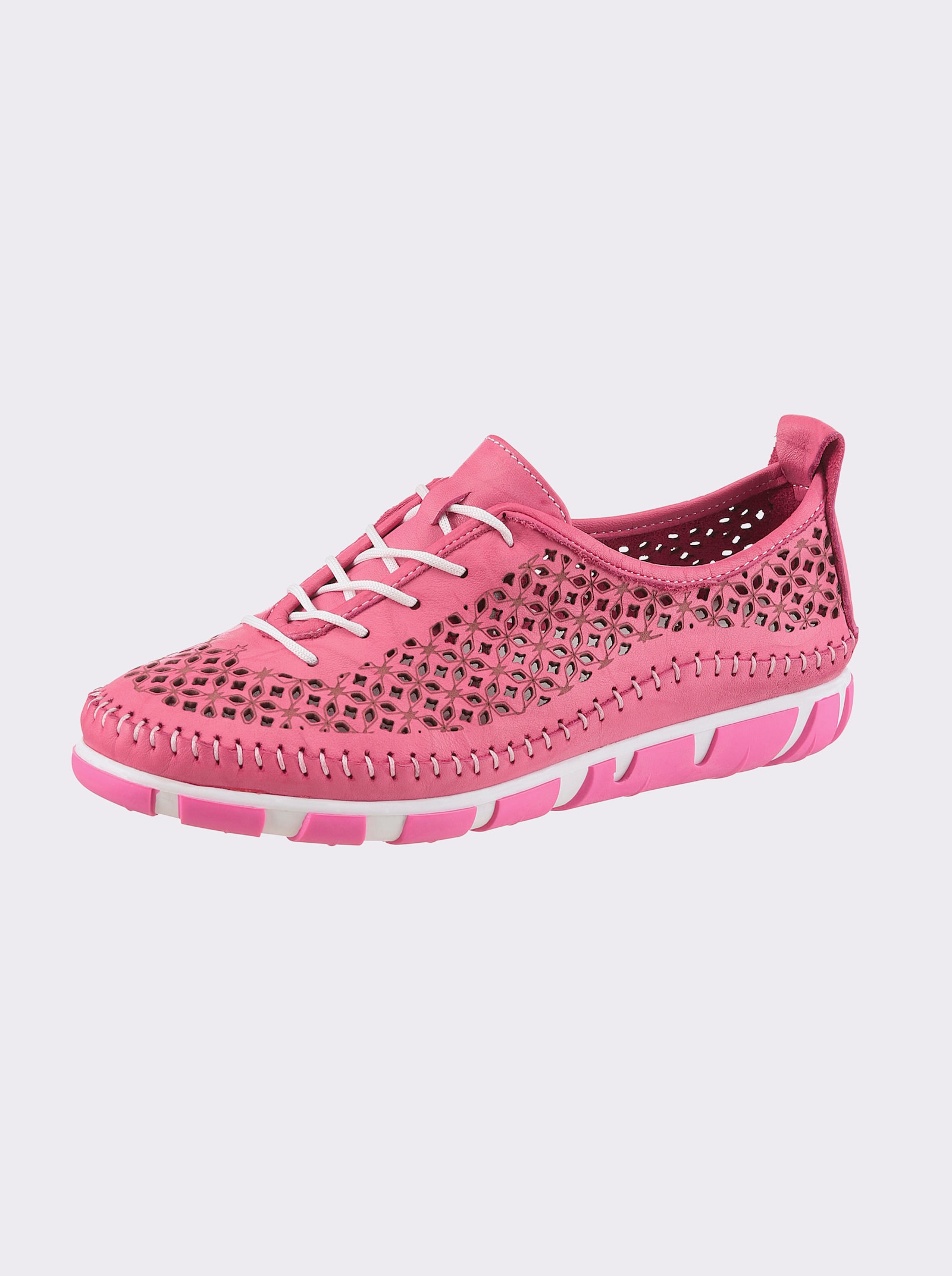 Gemini Veterschoen van leer, met perforatie - fuchsia