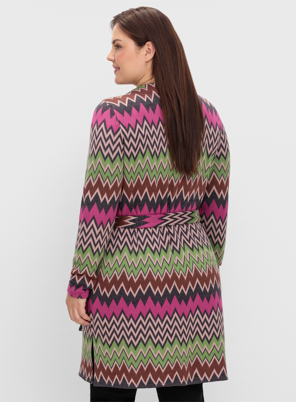 sheego by Joe Browns Lang gebreid vest - bessenrood gedessineerd