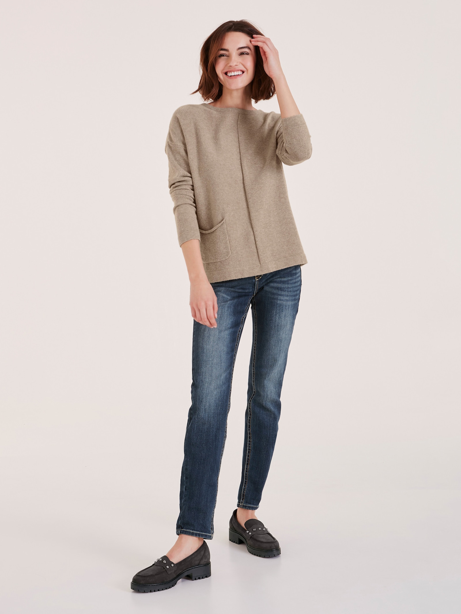 heine Gebreide pullover met effectgaren - taupe