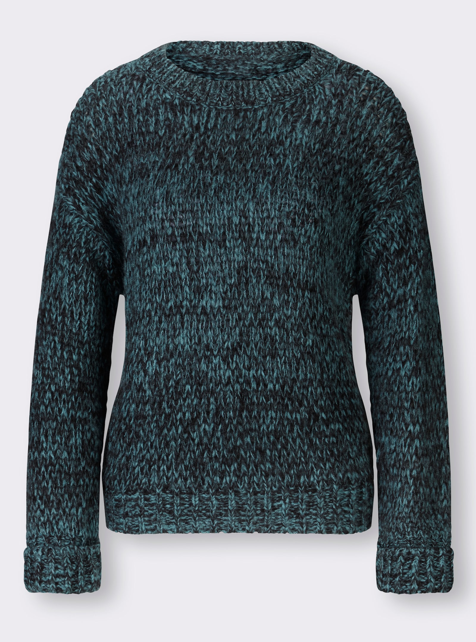heine Rundhalspullover in Melange-Optik - schwarz-ozean-meliert