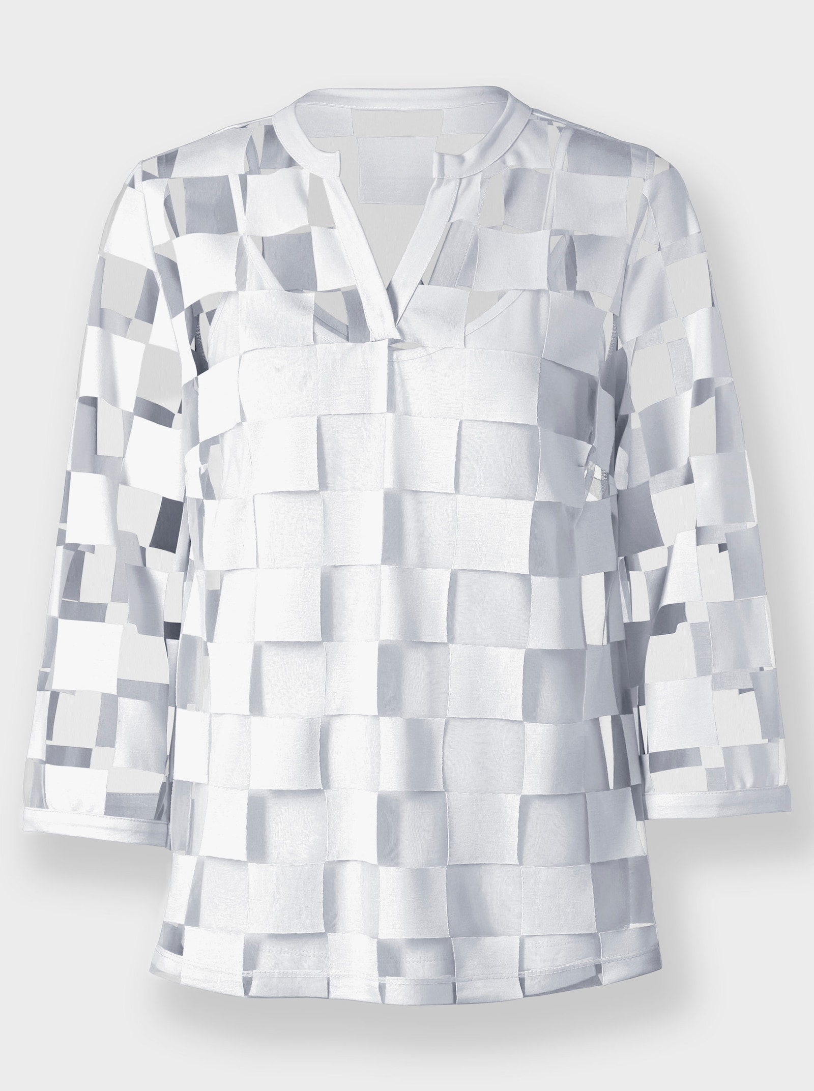 heine 3/4-Arm-Shirt mit Ausbrenner-Optik - weiß-kariert