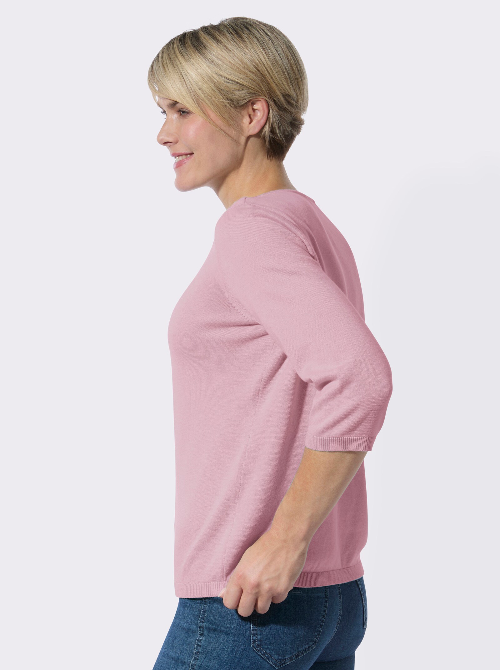V-Ausschnitt-Pullover in formstabiler Qualität - rosé
