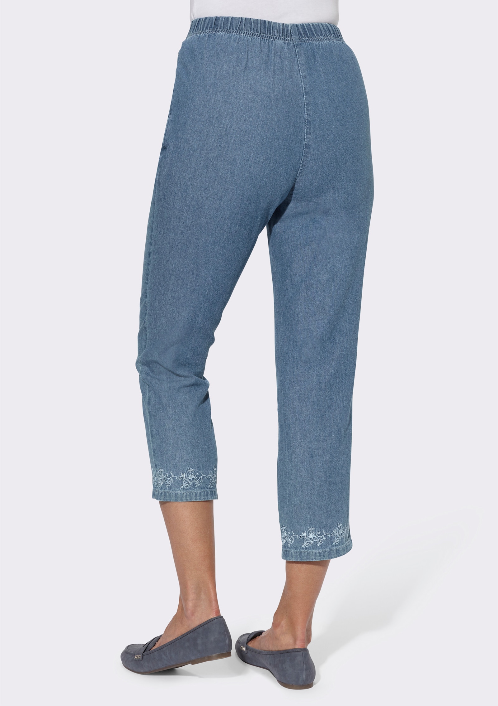 7/8-Jeans mit Blütenstickerei - blue-bleached