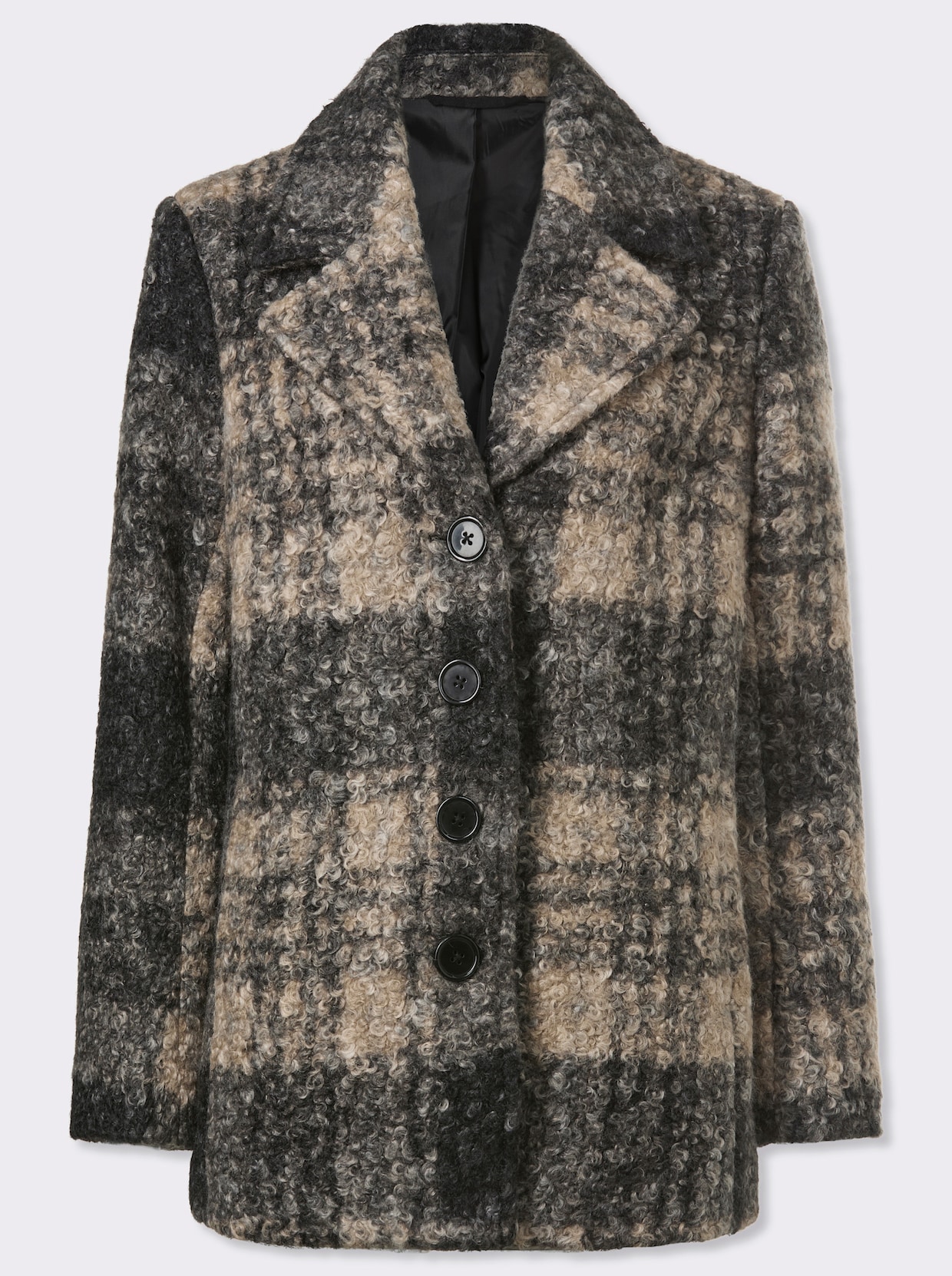 Boucléjack met ruitpatroon - zwart/sesam geruit