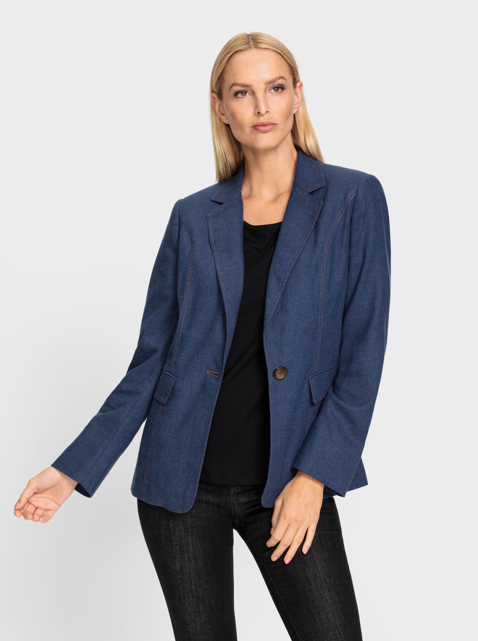 heine Blazer im Leinen-Polyester-Mix - blue-stone-washed
