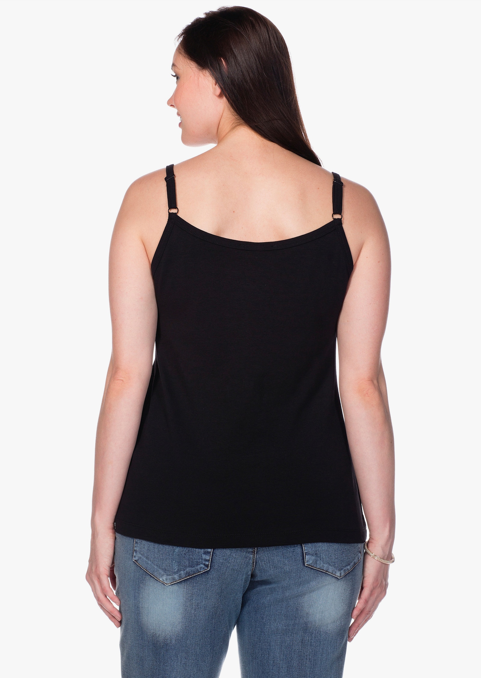 sheego Spaghettitop in Rippqualität - schwarz