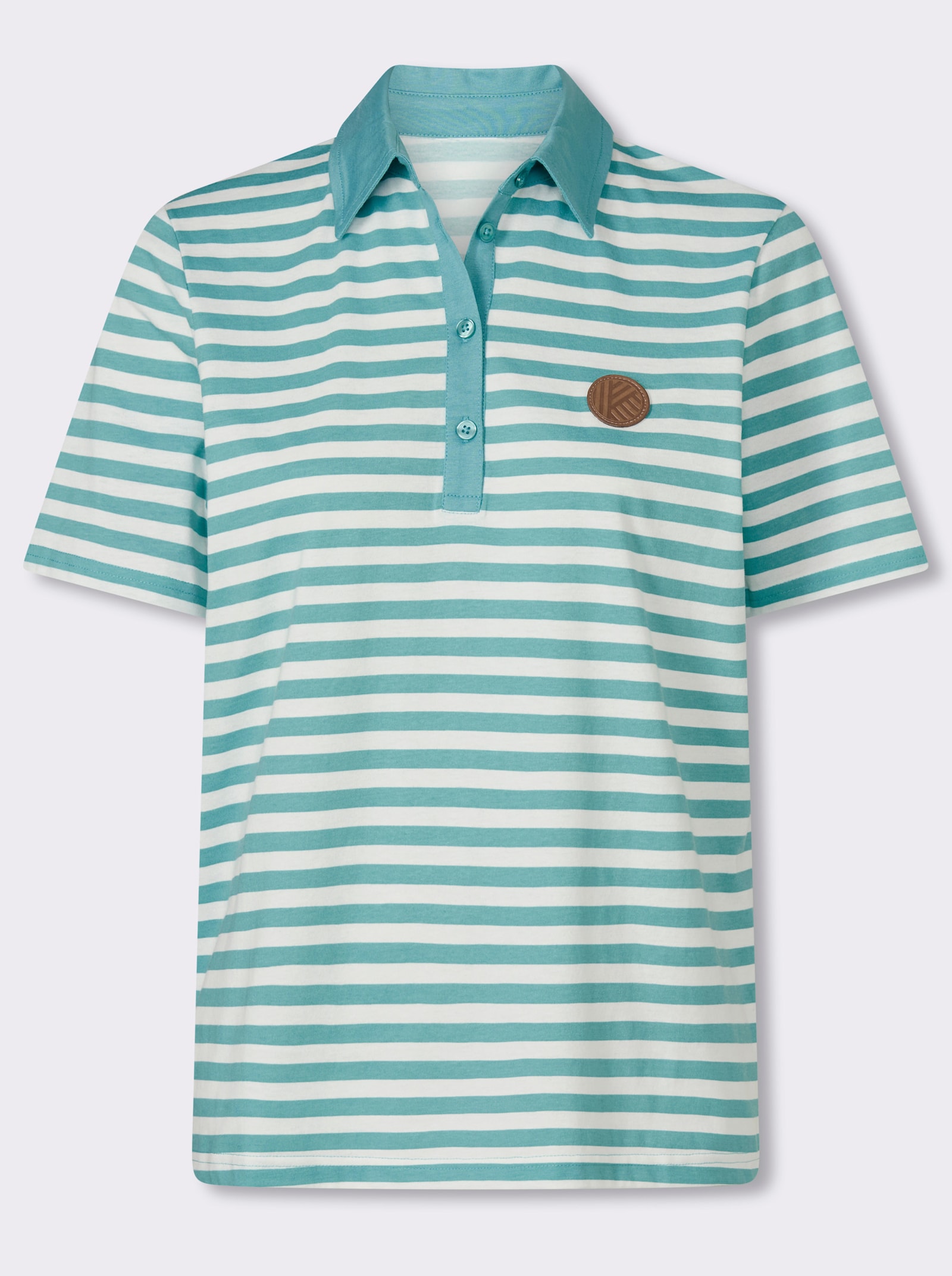 Poloshirt met patch van imitatieleer - oceaan/wit gestreept