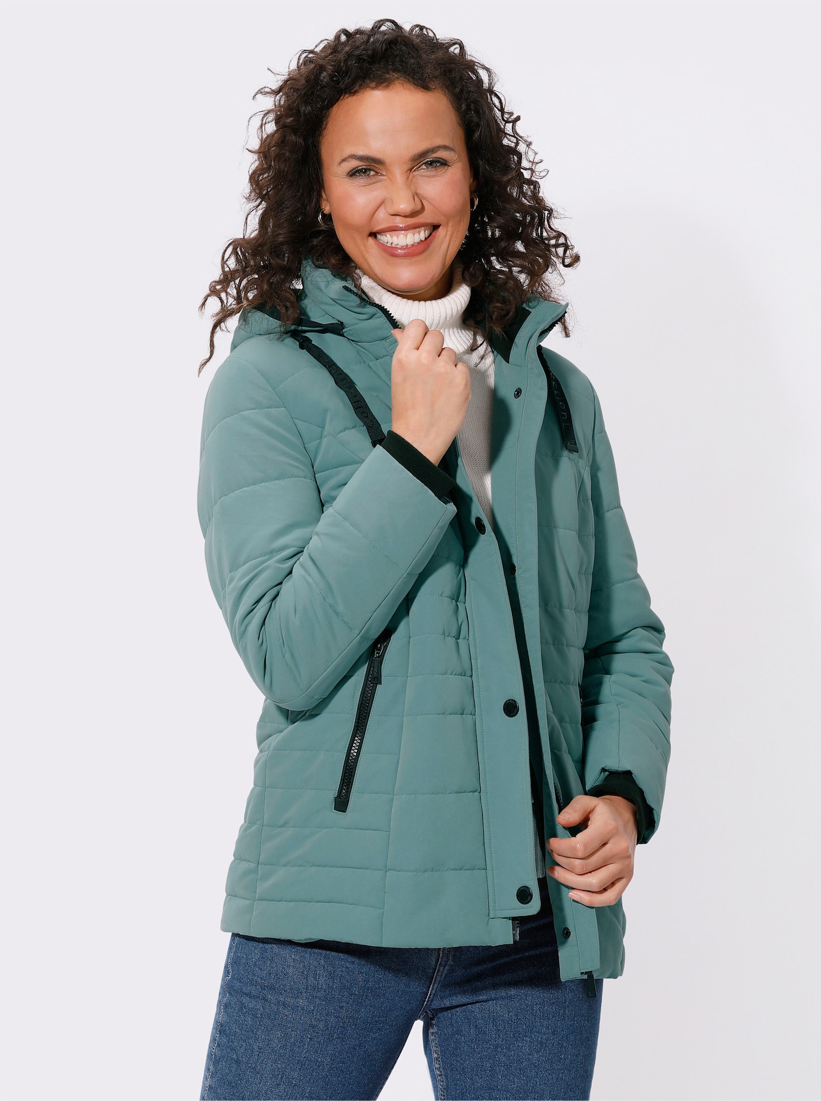 Steppjacke mit Ripsband-Verzierung - jade