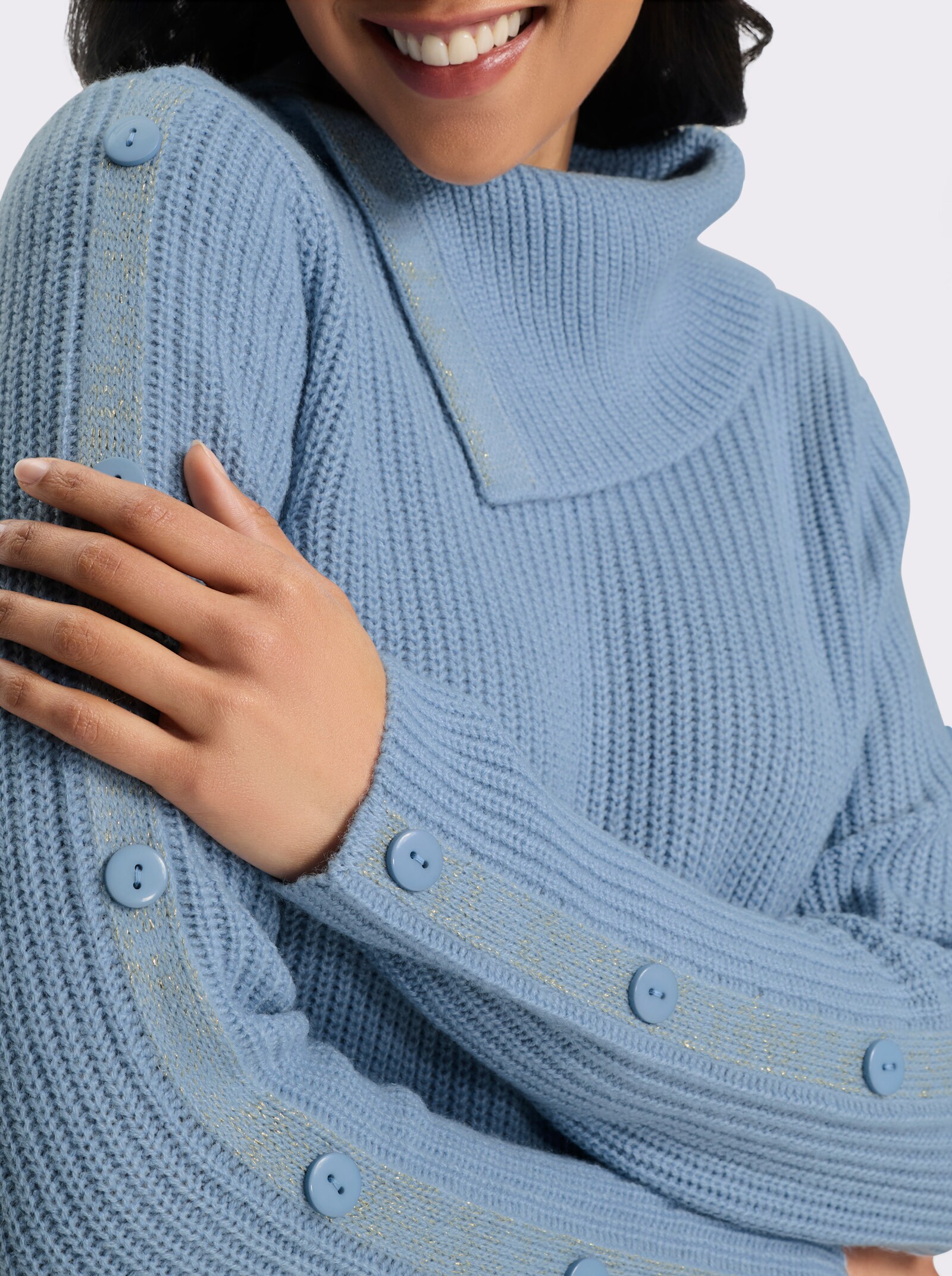 Langarm-Pullover mit asymmetrischem Kragen - bleu