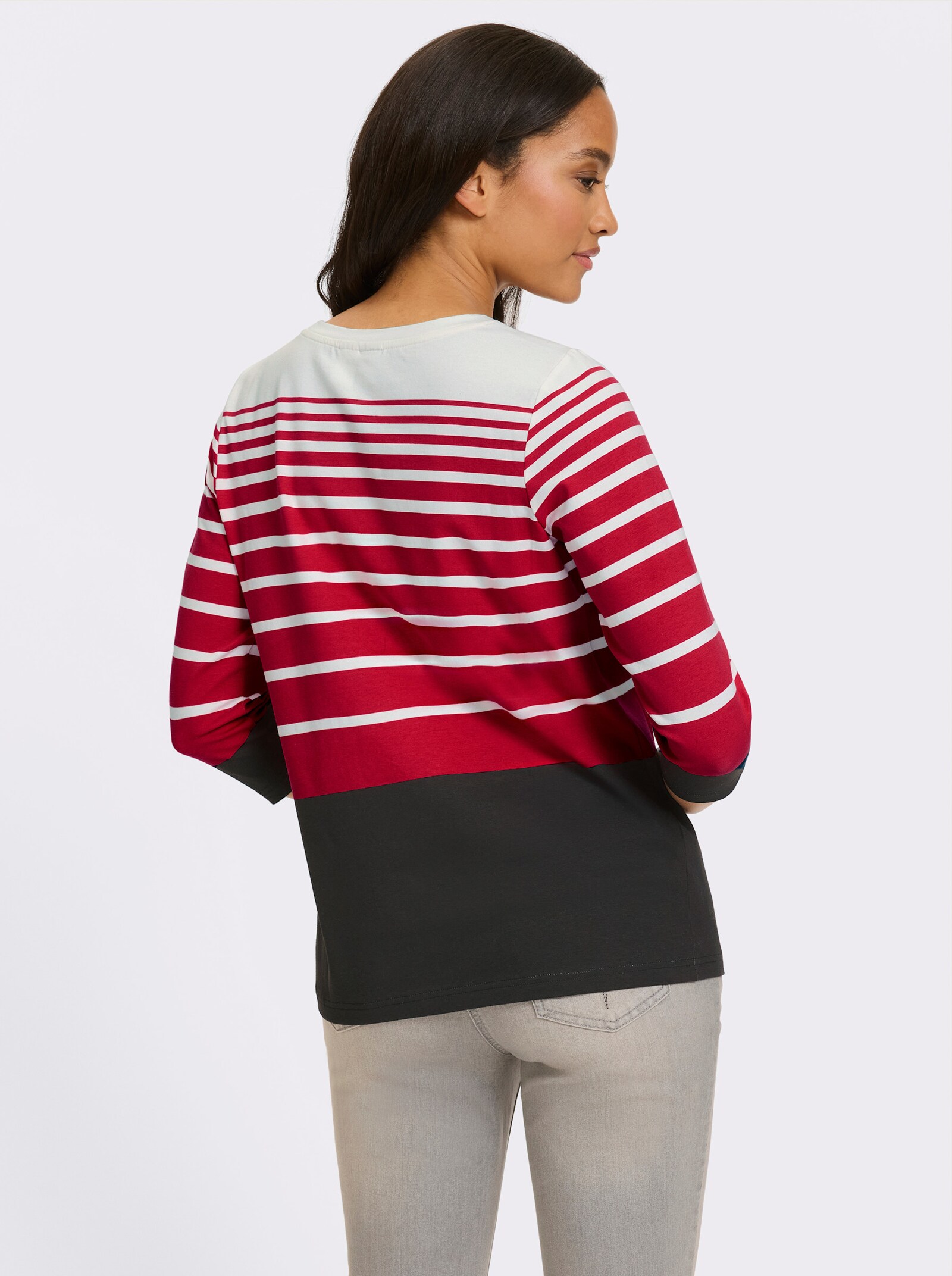 heine 3/4-Arm-Shirt mit Ringelmuster - schwarz-rot-bedruckt