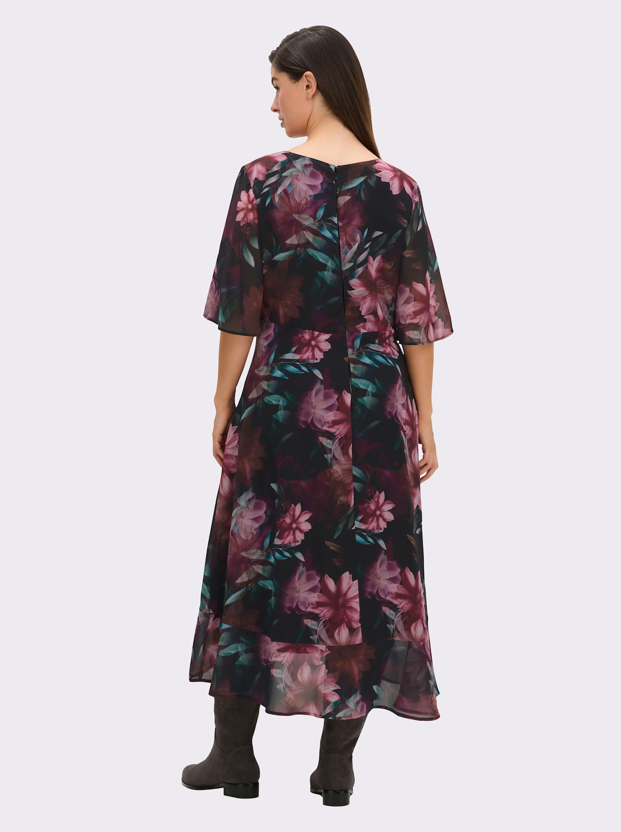 sheego Chiffonkleid - schwarz-bedruckt