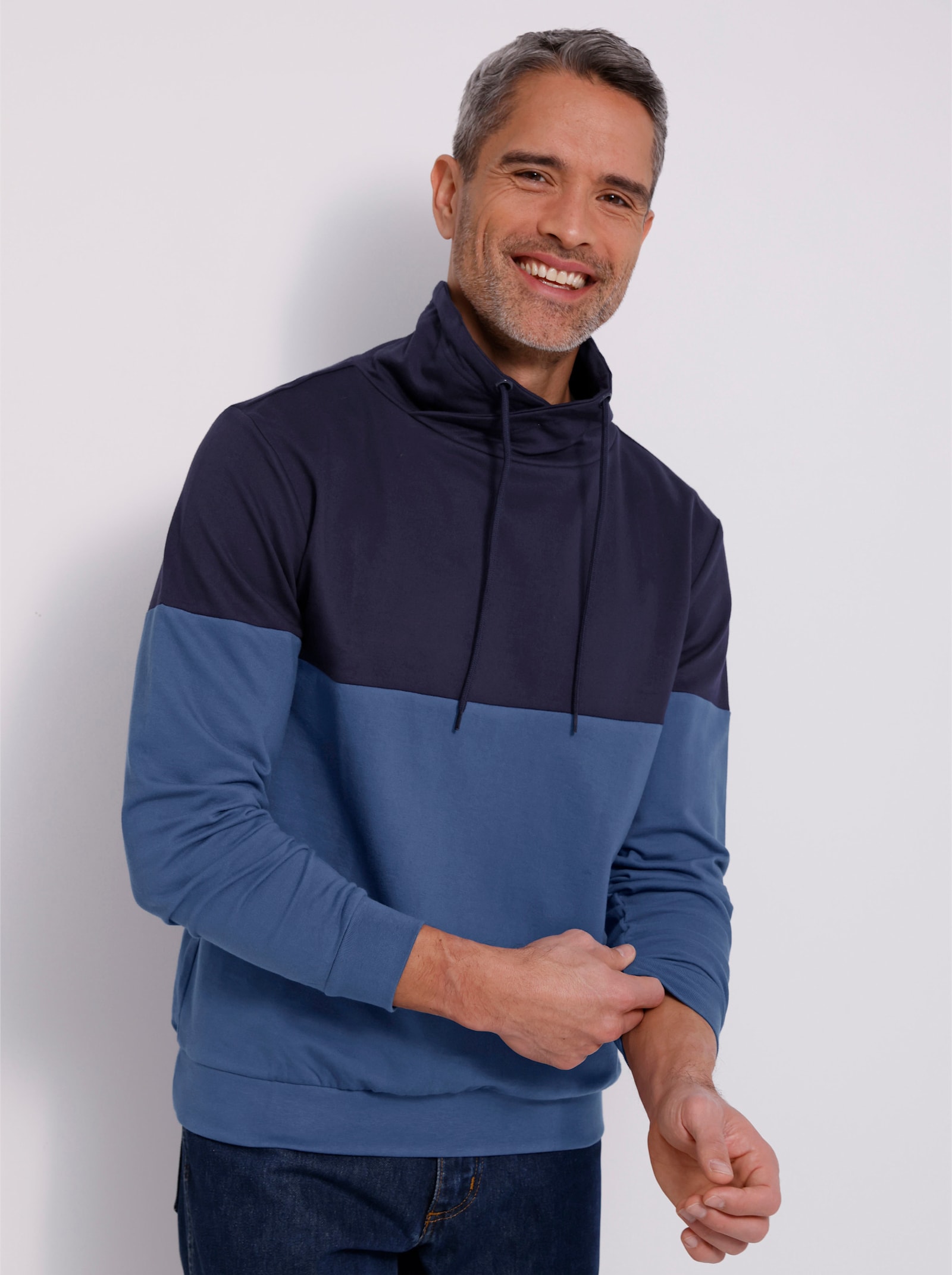 Sweatshirt mit überlappendem Stehkragen - marine-jeansblau
