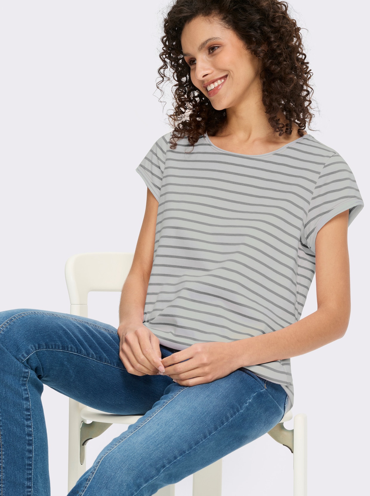 heine T-shirt - blanc-gris pierre à rayures fines