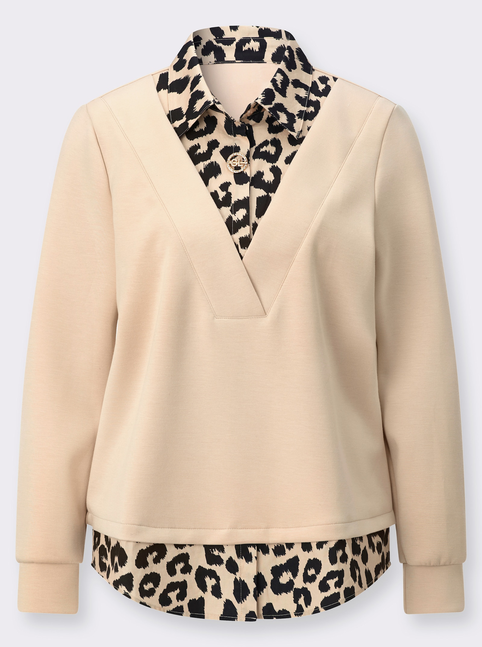Sweatshirt mit Leo-Einsatz - sand-schwarz