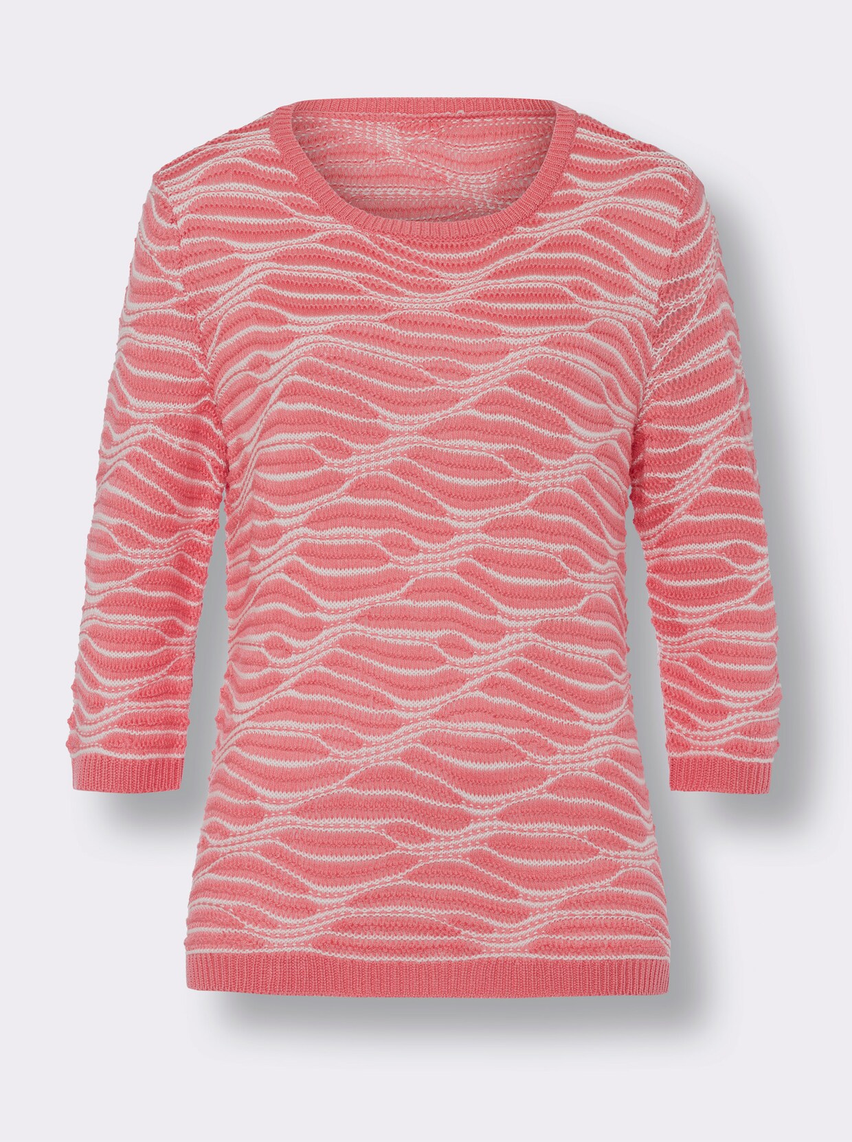 Pullover met ronde hals - flamingo/ecru gedessineerd