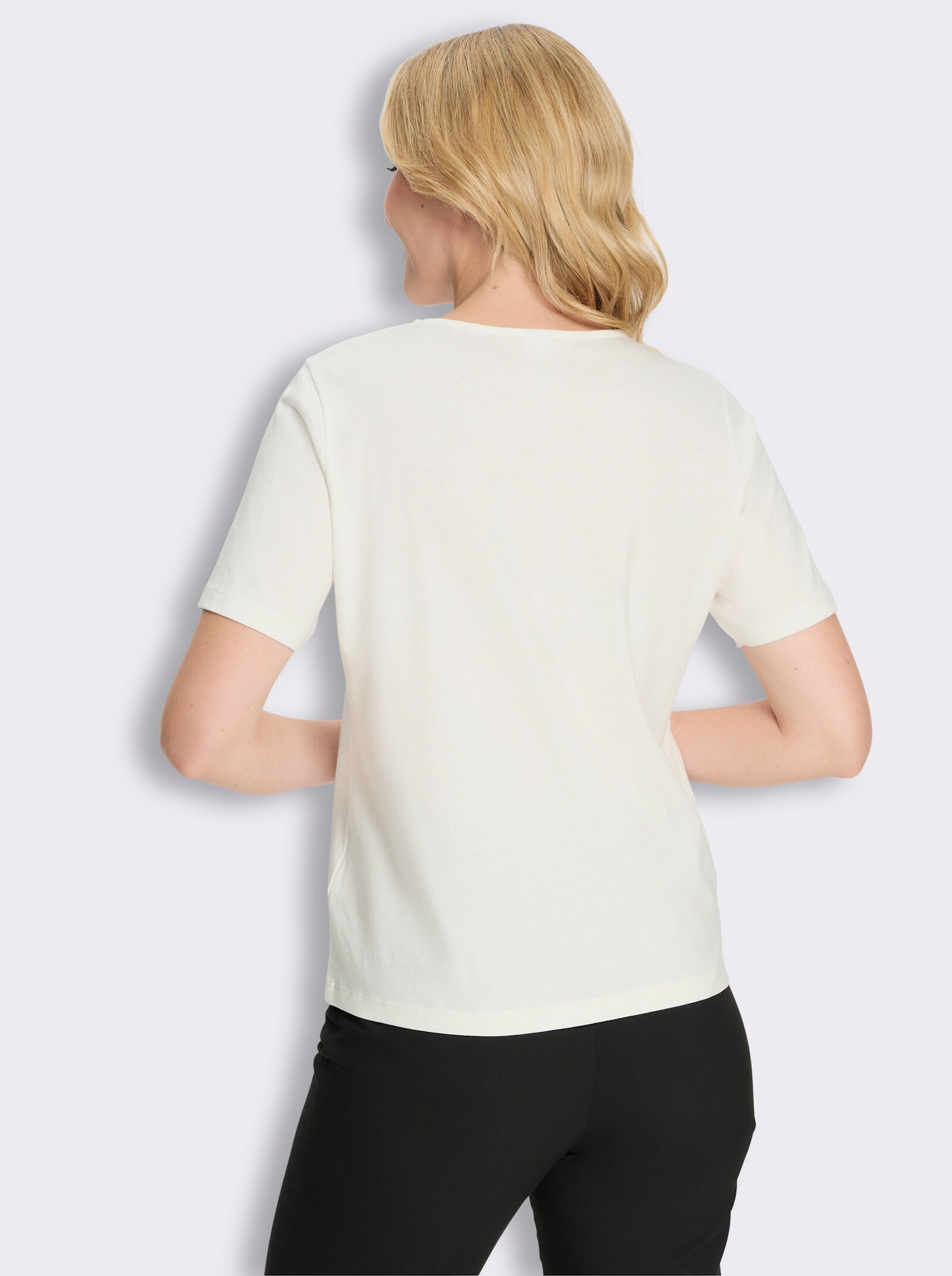 Kurzarmshirt im Muschel-Dessin - ecru-camel