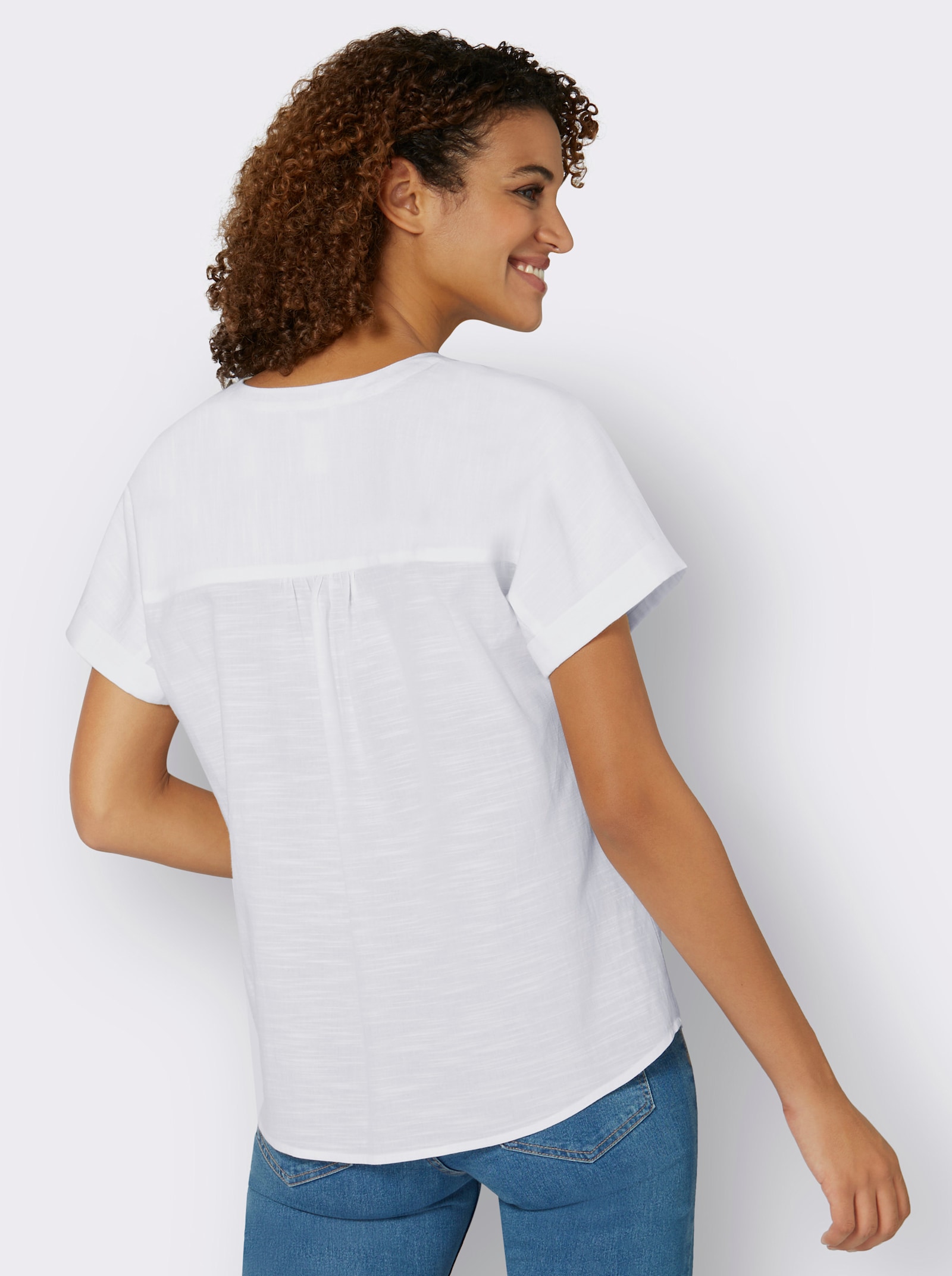 Schlupfbluse mit überschnittener Schulter - ecru