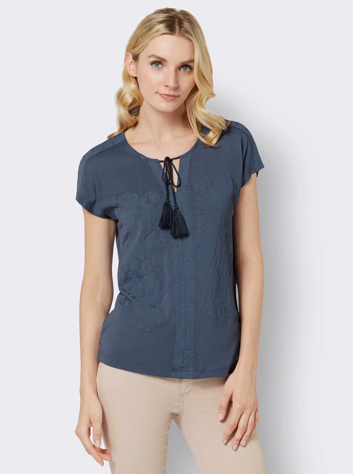 Shirt met ronde hals - rookblauw gemêleerd