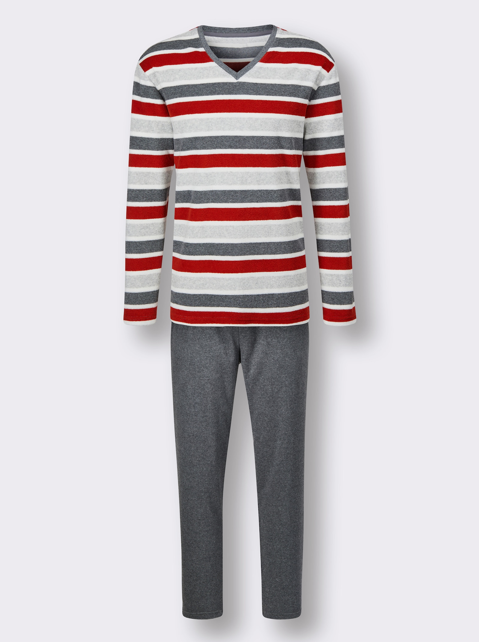 wäschepur men Schlafanzug - rostrot-anthrazit-gestreift