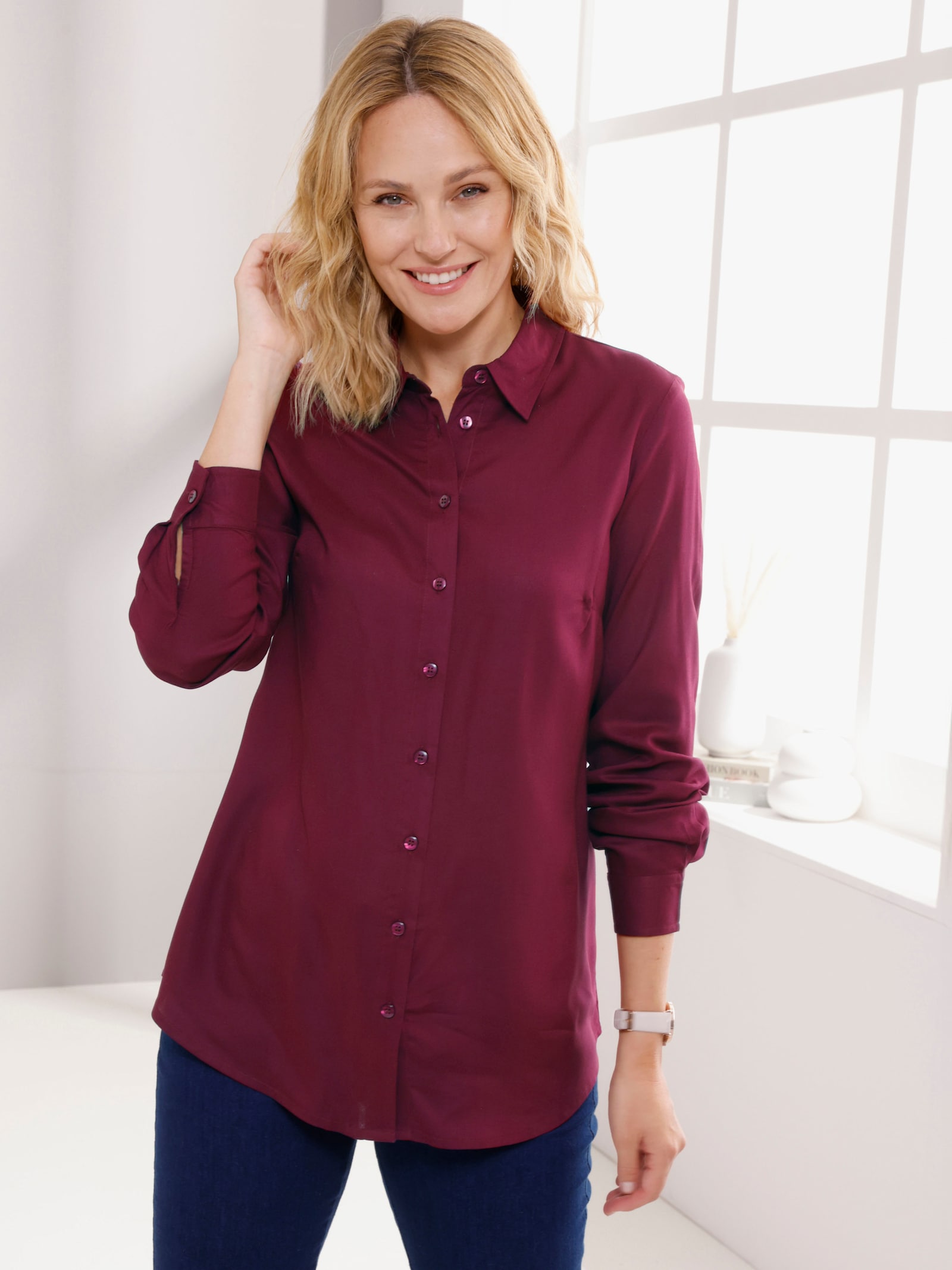 Longbluse in leichter A-Form - bordeaux