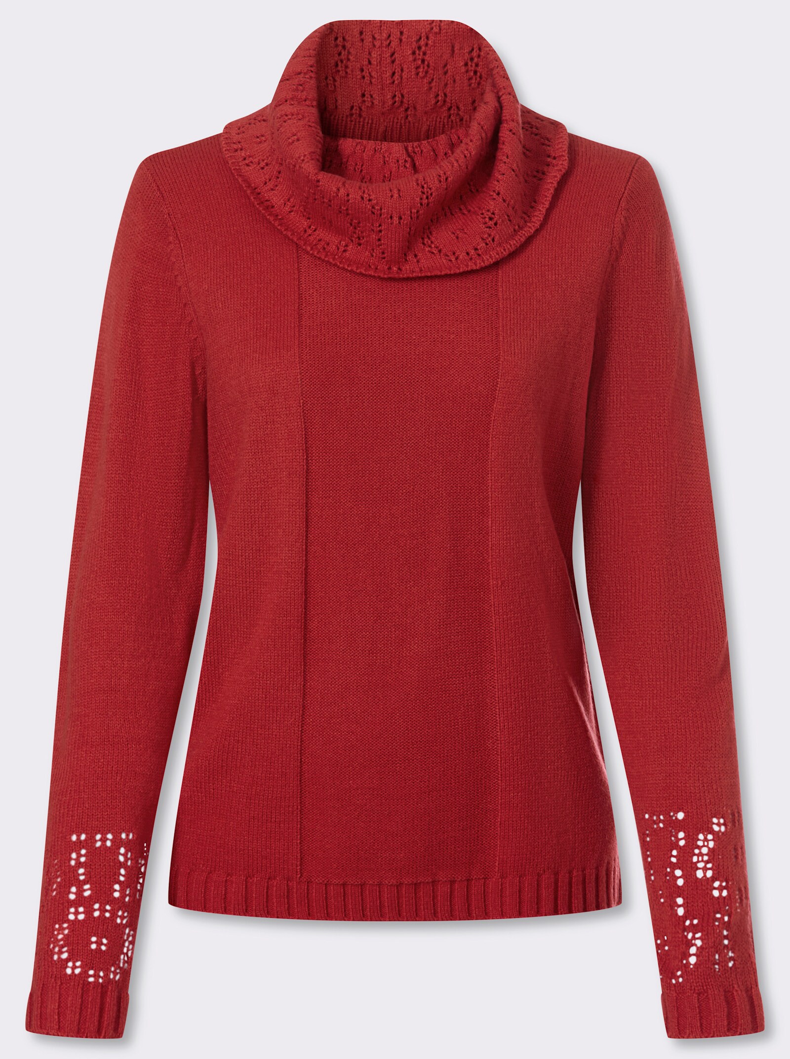 Rollkragenpullover mit Ajourmuster - erdbeere