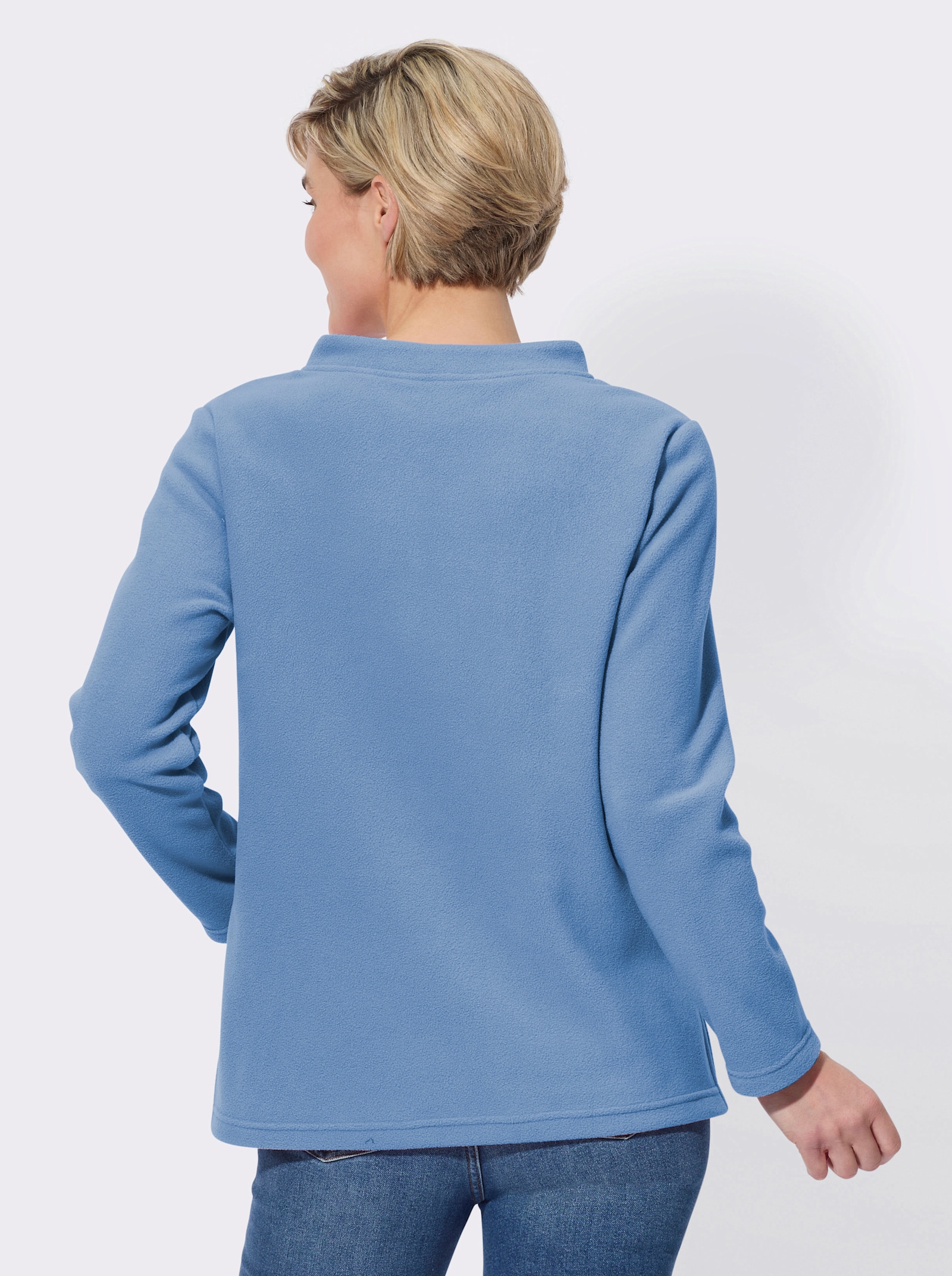 Fleeceshirt mit ton-in-ton-farbiger Stickerei - mittelblau