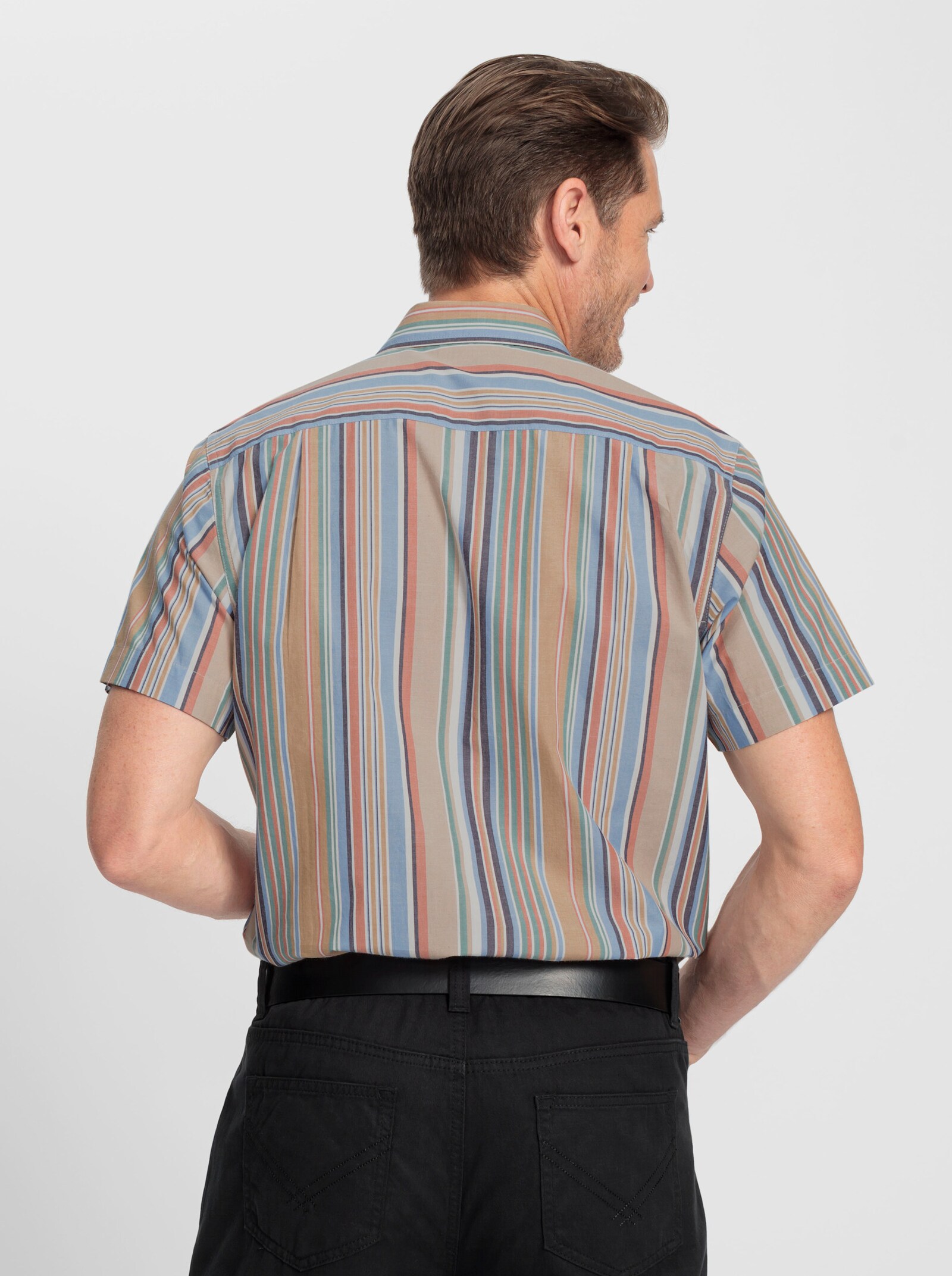 Marco Donati Kurzarmhemd garngefärbt und bügelfrei - camel-beige-gestreift