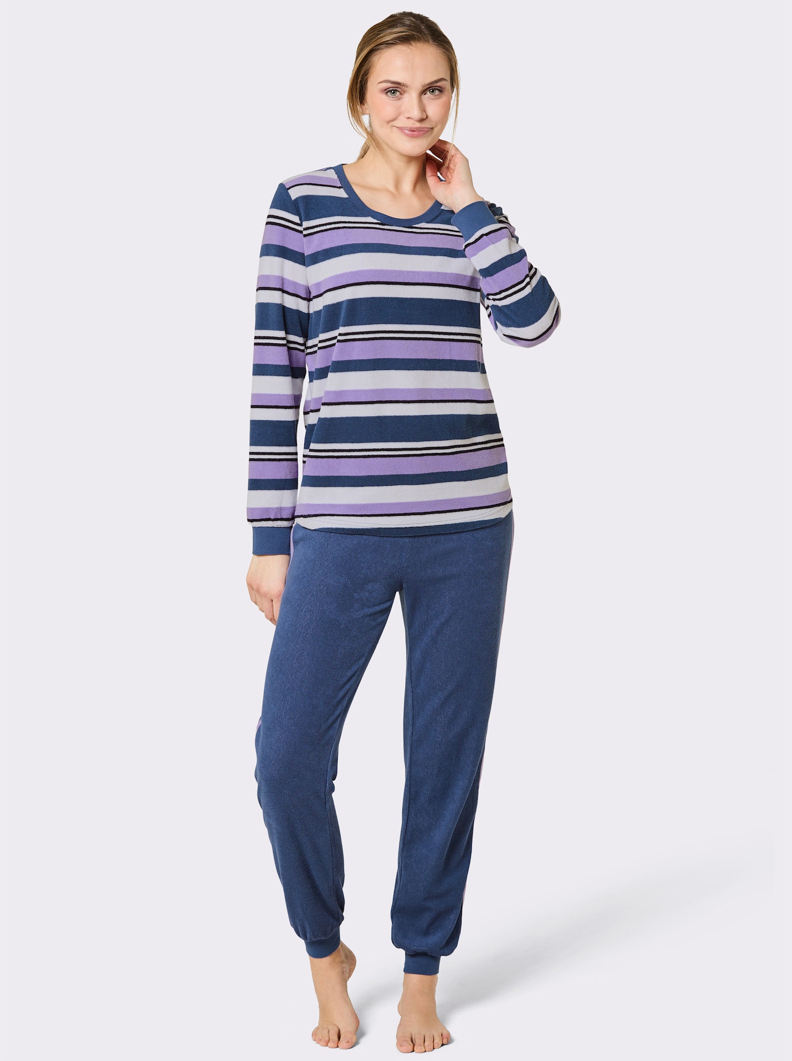 wäschepur Schlafanzug mit Ringelmuster - jeansblau-lavendel-geringelt