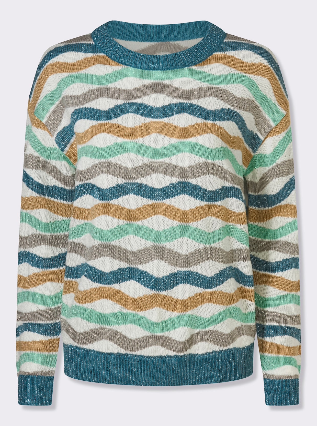 Langarm-Pullover - ecru-topas-gemustert