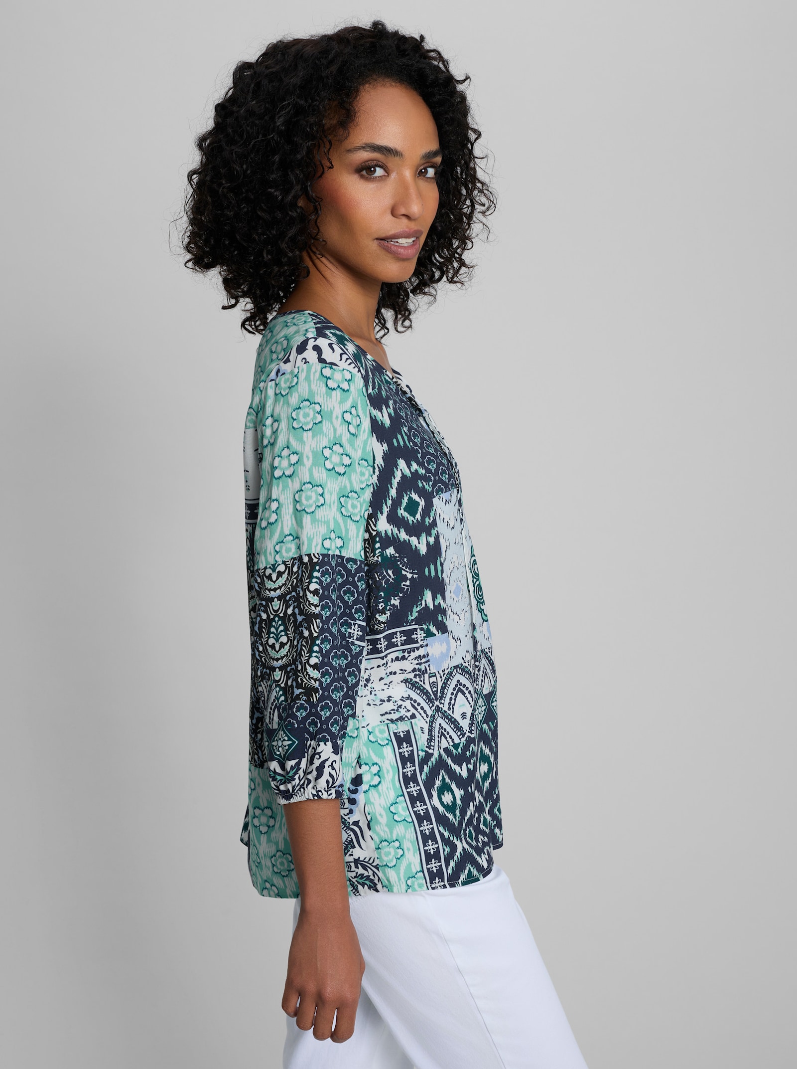 heine Druckbluse mit Patch-Dessin - marine-hellblau-bedruckt