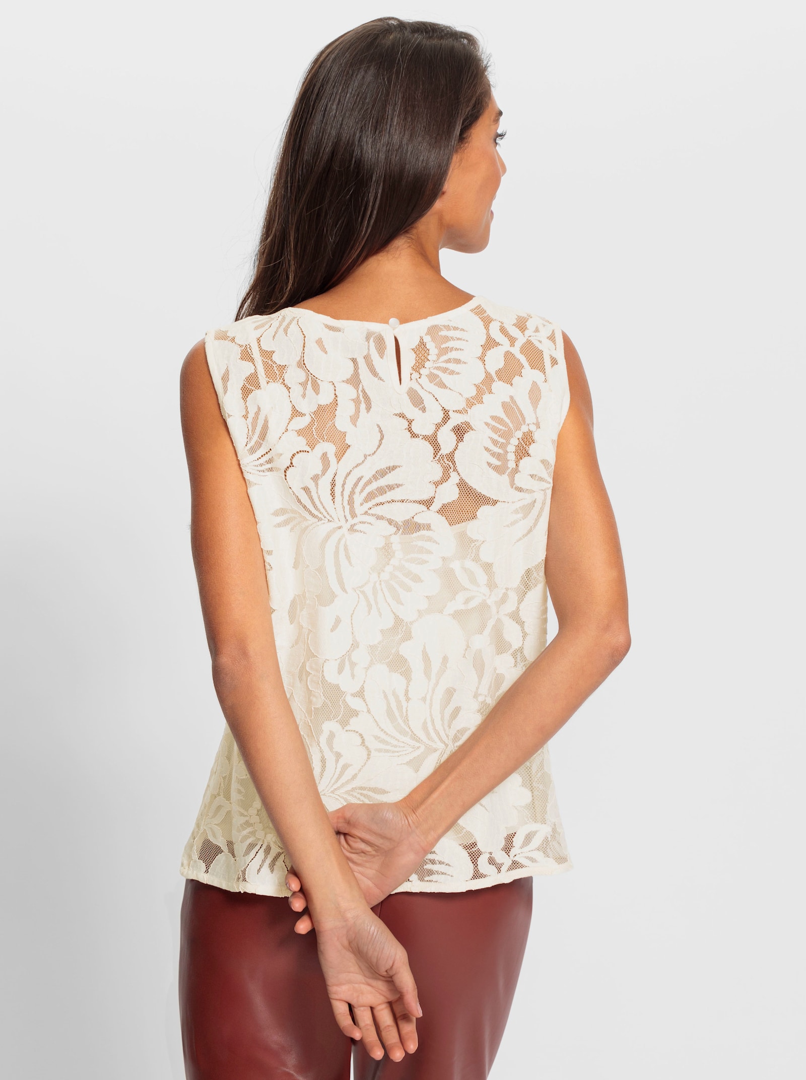 heine Kanten top met knoop-lussluiting in de nek - champagne