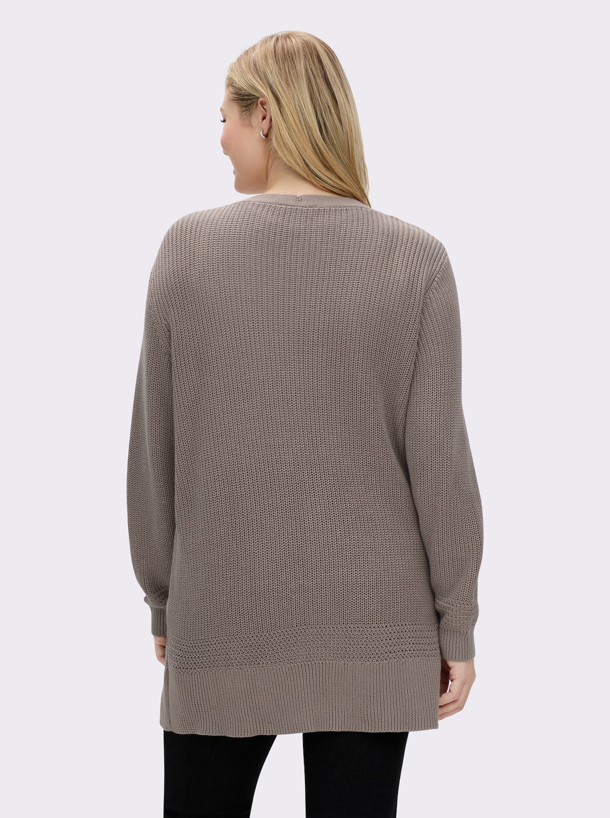 Longstrickjacke in passformgerechter Verarbeitung - taupe